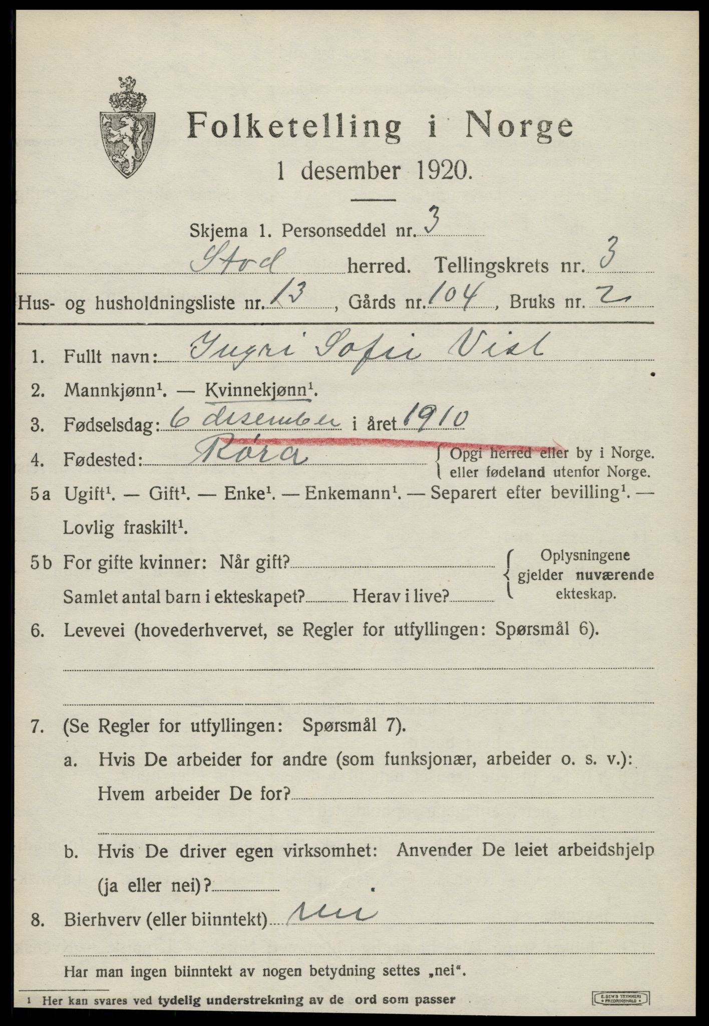 SAT, Folketelling 1920 for 1734 Stod herred, 1920, s. 2424