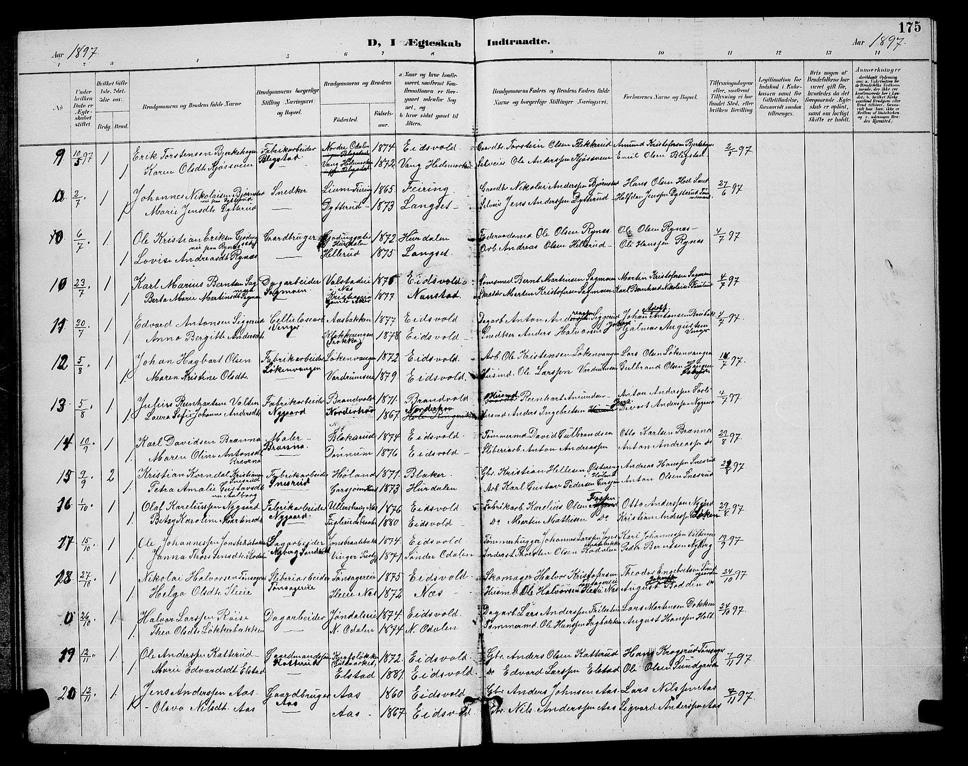 Eidsvoll prestekontor Kirkebøker, AV/SAO-A-10888/G/Ga/L0006: Klokkerbok nr. I 6, 1895-1901, s. 175