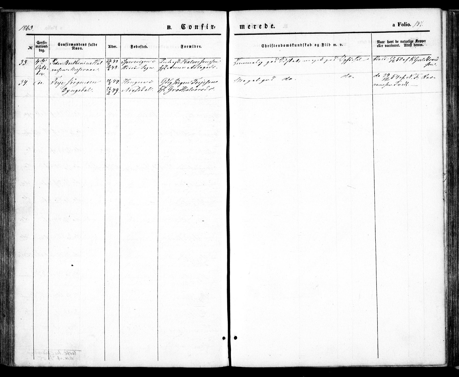 Froland sokneprestkontor, SAK/1111-0013/F/Fa/L0002: Ministerialbok nr. A 2, 1845-1863, s. 147