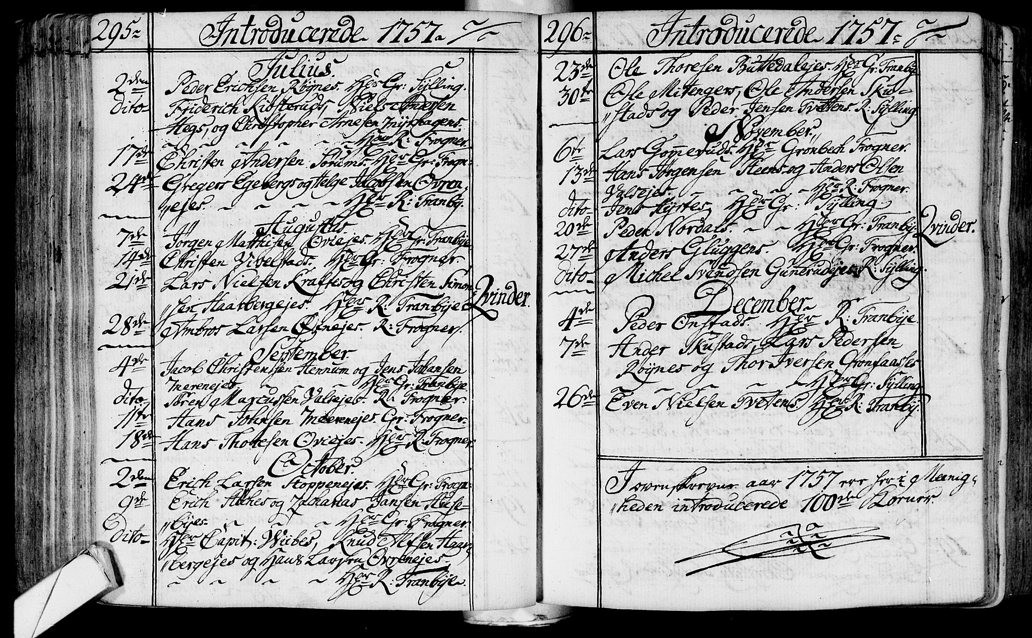 Lier kirkebøker, AV/SAKO-A-230/F/Fa/L0004: Ministerialbok nr. I 4, 1749-1764, s. 295-296