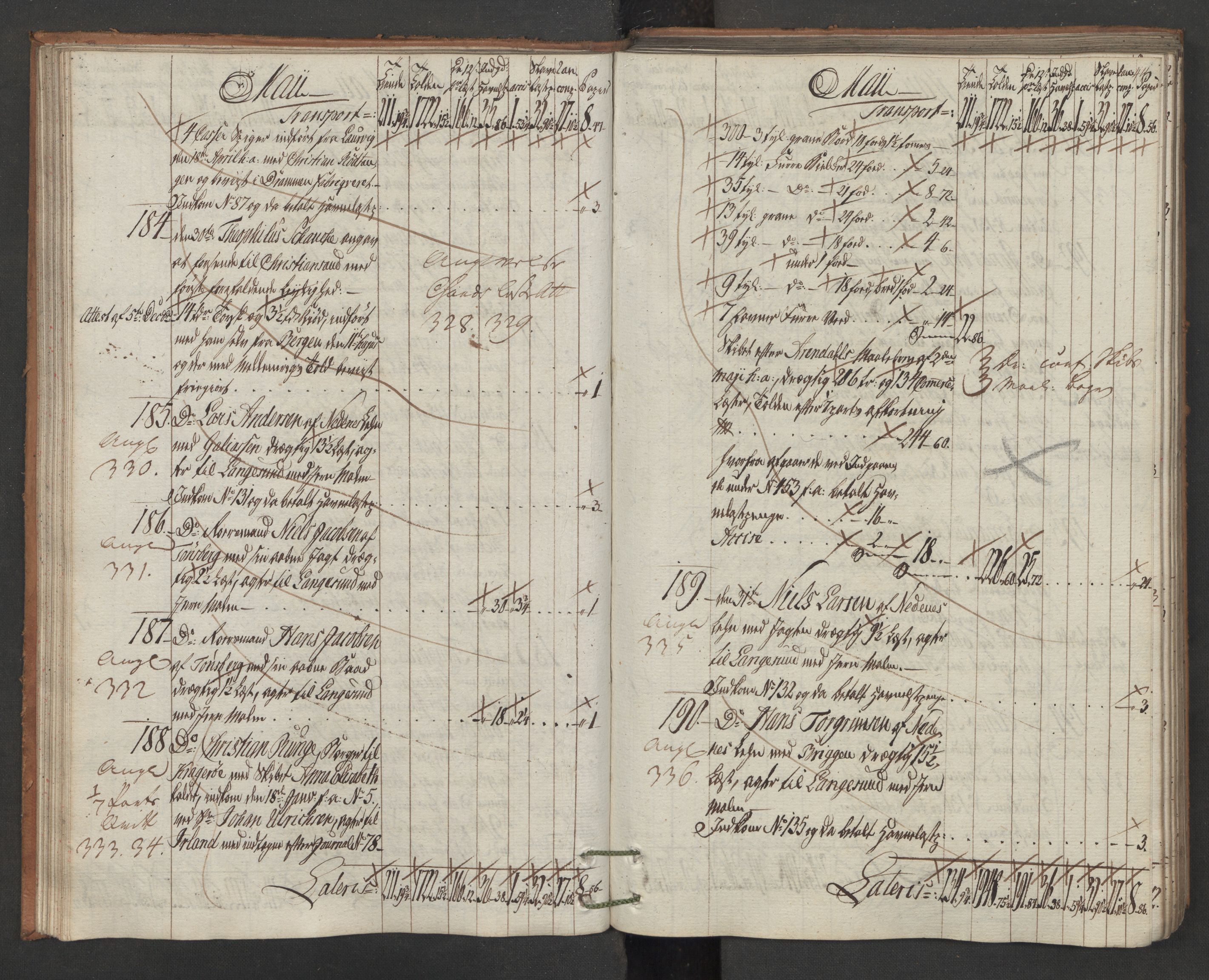 Generaltollkammeret, tollregnskaper, AV/RA-EA-5490/R15/L0105/0002: Tollregnskaper Arendal / Utgående hovedtollbok, 1786, s. 43b-44a