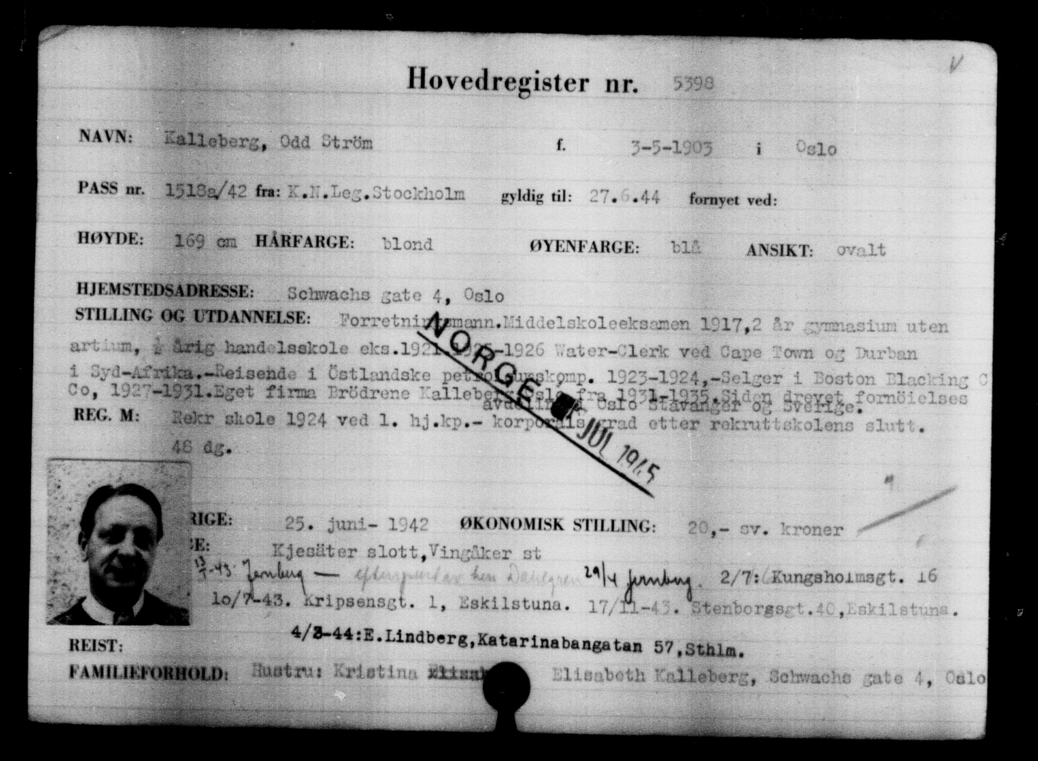 Utenriksstasjonene, Legasjonen i Stockholm, Flyktningkontoret, AV/RA-S-6753/V/Va/L0004: Kjesäterkartoteket, flyktninger med registreringsnr. 3496-6610, 1940-1945, s. 2193