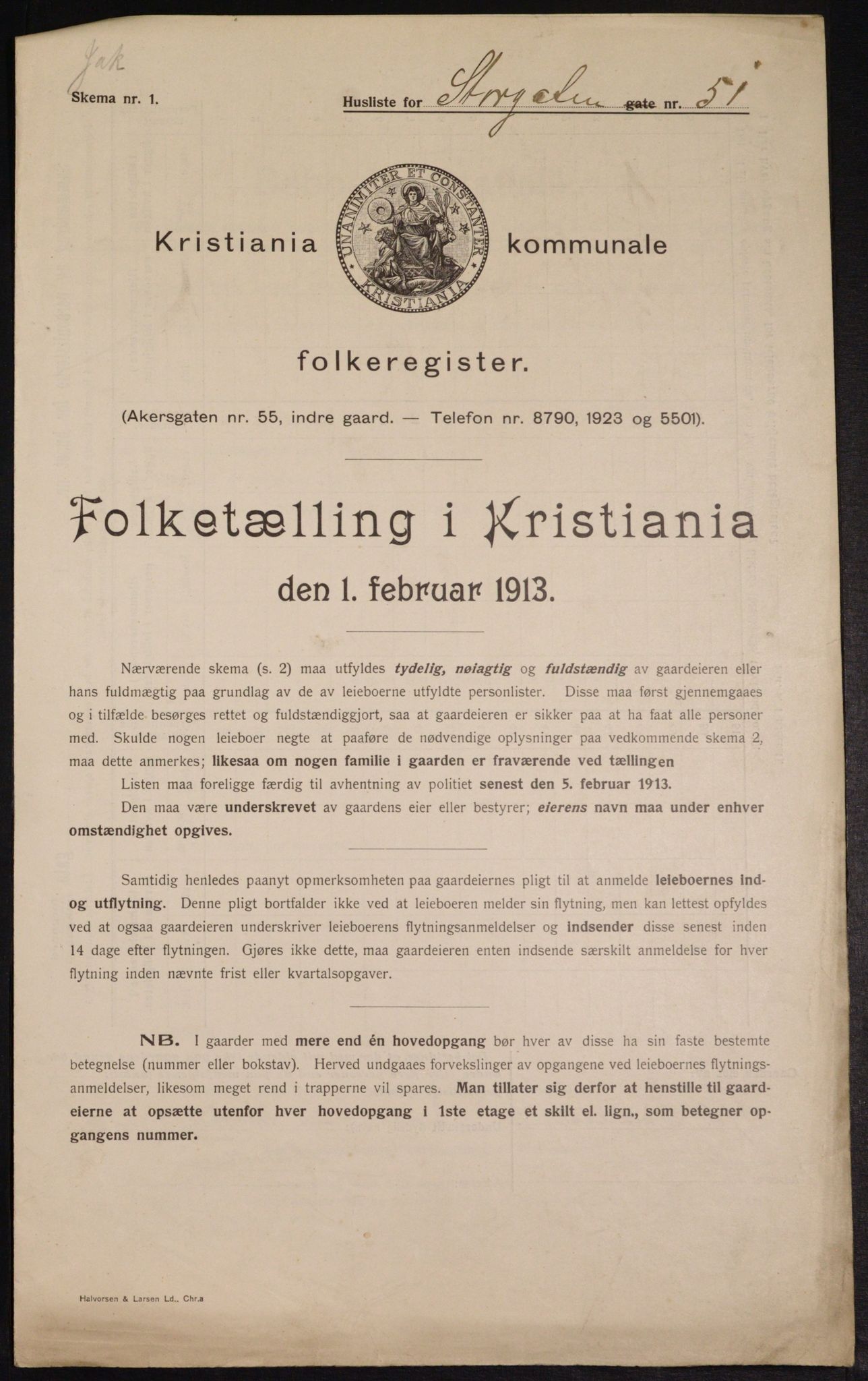 OBA, Kommunal folketelling 1.2.1913 for Kristiania, 1913, s. 103583