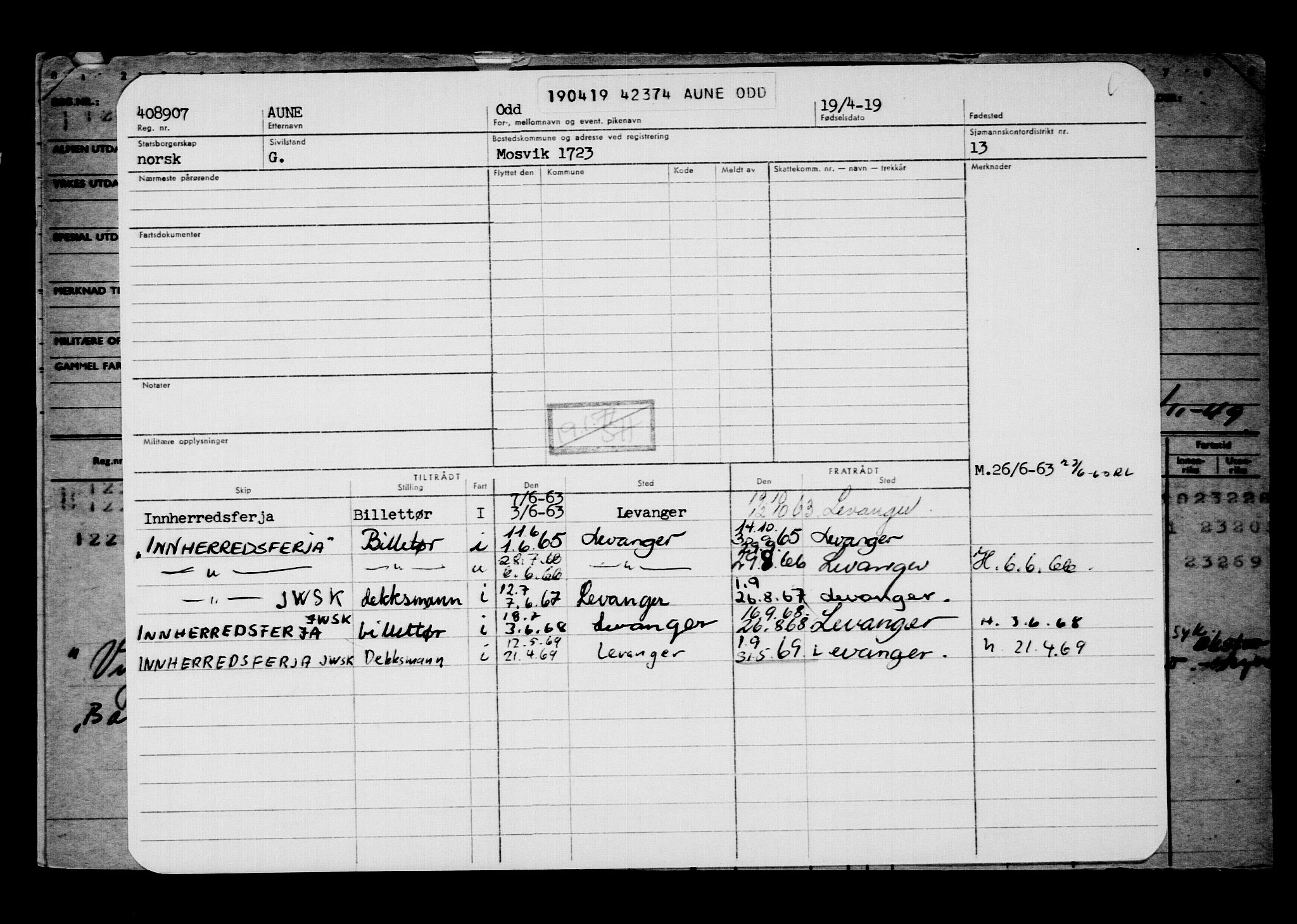 Direktoratet for sjømenn, RA/S-3545/G/Gb/L0168: Hovedkort, 1919, s. 105