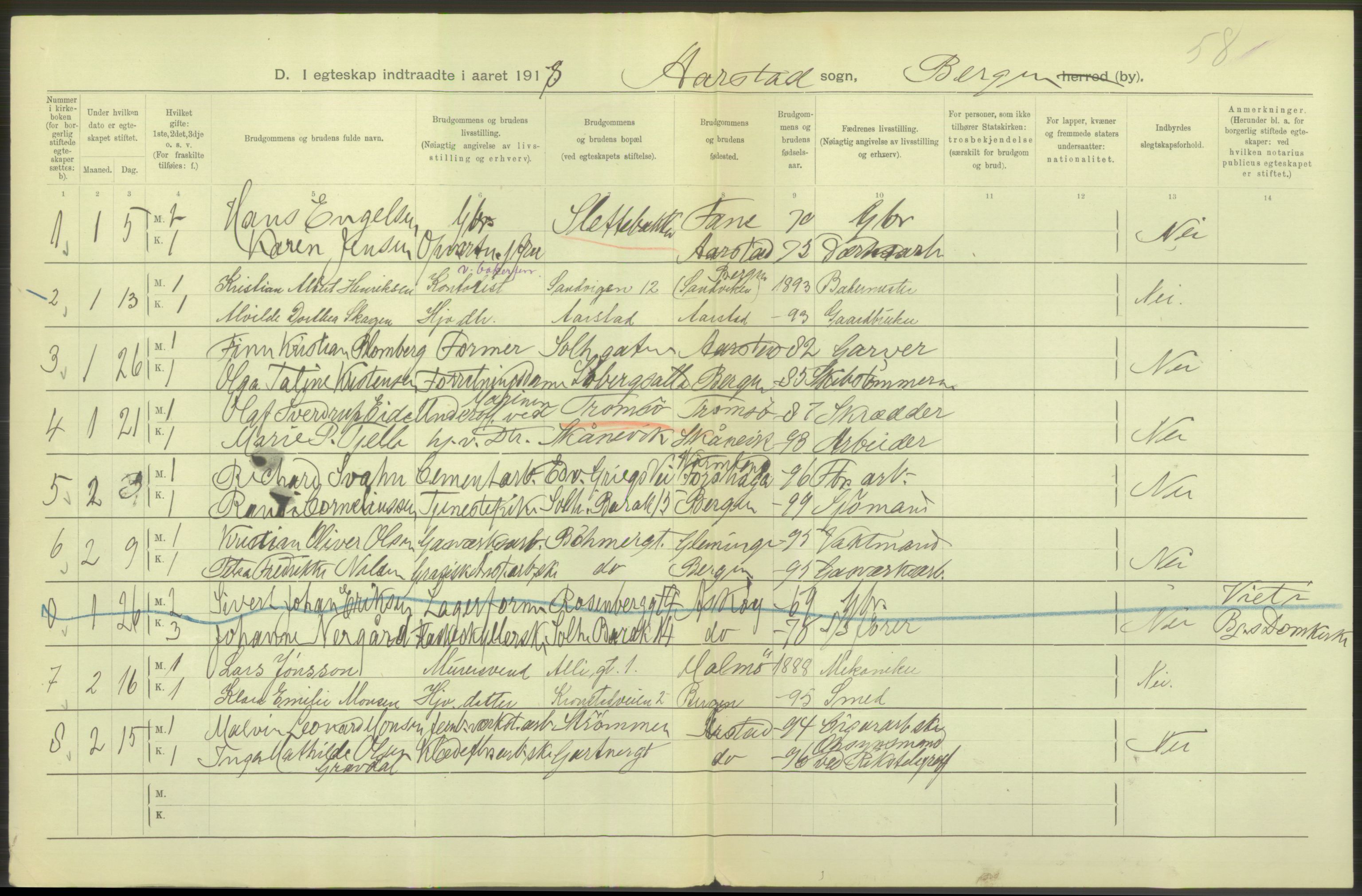 Statistisk sentralbyrå, Sosiodemografiske emner, Befolkning, AV/RA-S-2228/D/Df/Dfb/Dfbh/L0038: Bergen: Gifte, dødfødte., 1918, s. 32