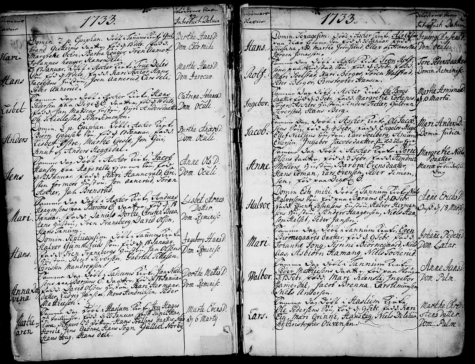 Asker prestekontor Kirkebøker, SAO/A-10256a/F/Fa/L0002: Ministerialbok nr. I 2, 1733-1766, s. 2