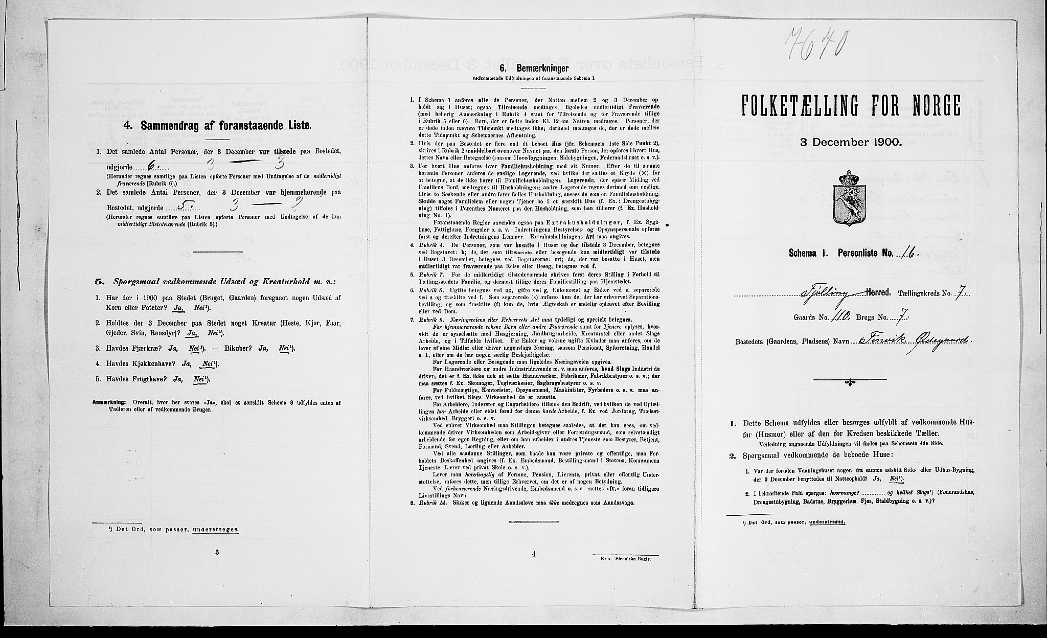 RA, Folketelling 1900 for 0725 Tjølling herred, 1900, s. 1193