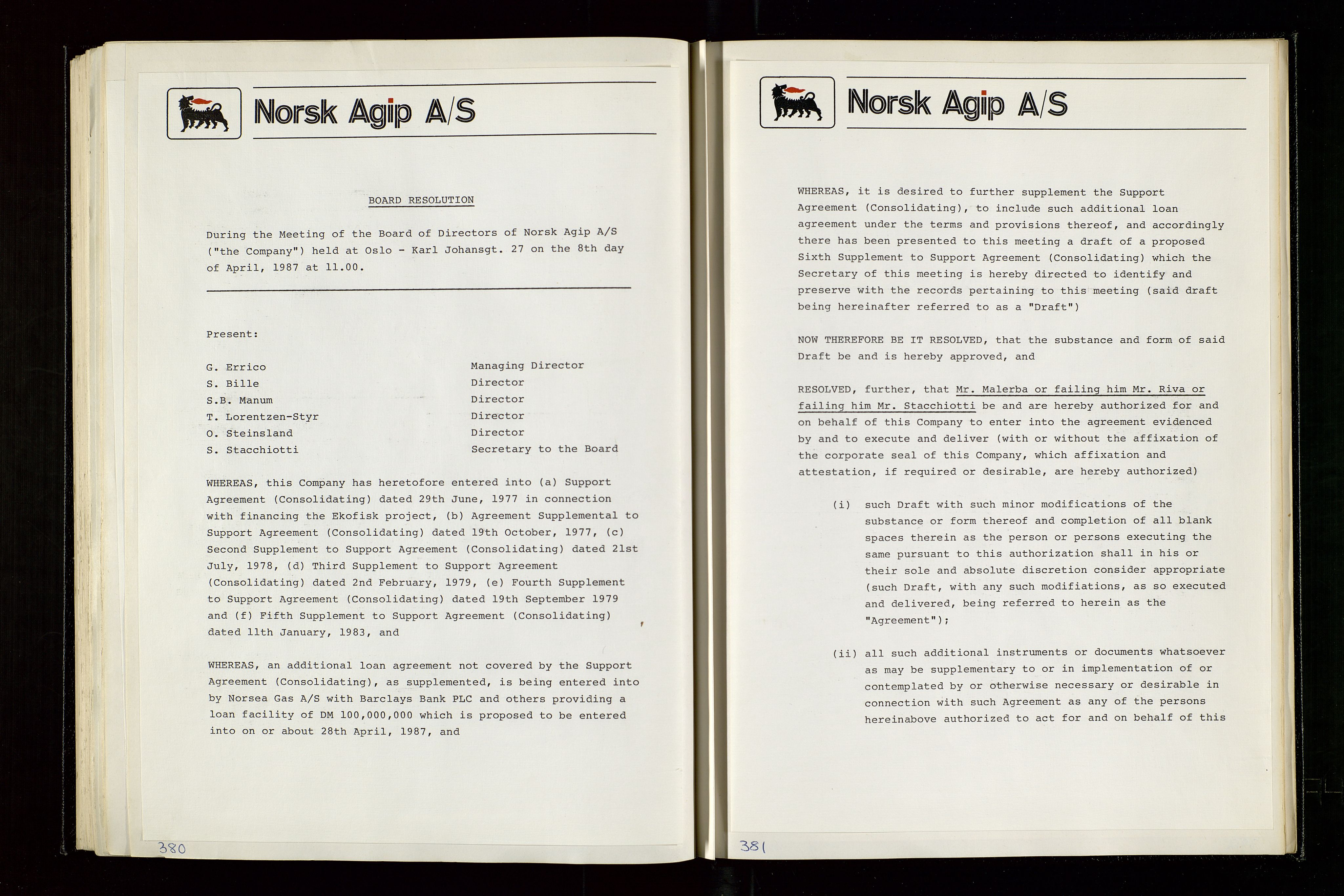 Pa 1583 - Norsk Agip AS, SAST/A-102138/A/Aa/L0003: Board of Directors meeting minutes, 1979-1983, s. 380-381