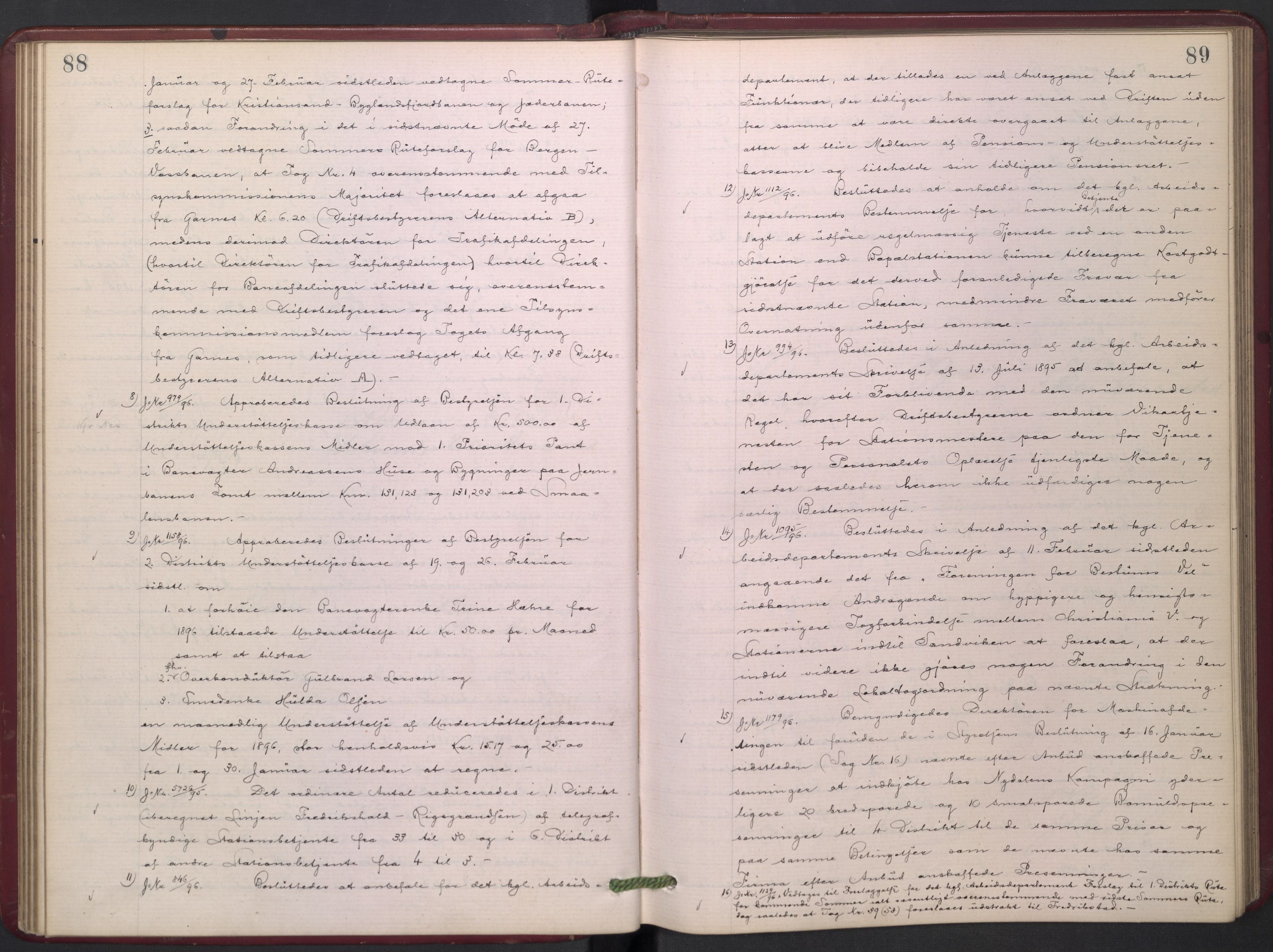 Norges statsbaner, Administrasjons- økonomi- og personalavdelingen, RA/S-3412/A/Aa/L0003: Forhandlingsprotokoll, 1895-1897, s. 88-89