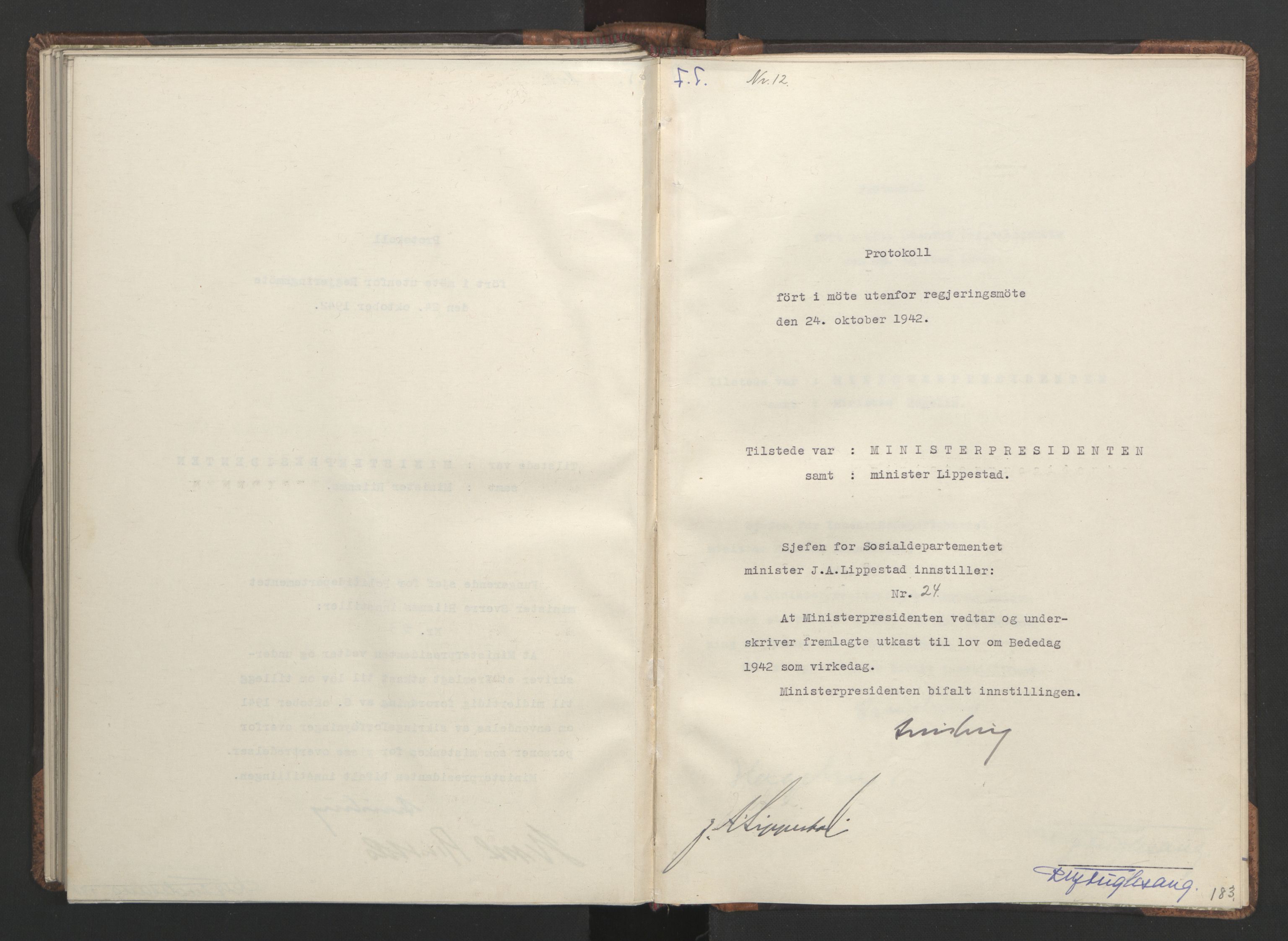 NS-administrasjonen 1940-1945 (Statsrådsekretariatet, de kommisariske statsråder mm), RA/S-4279/D/Da/L0001: Beslutninger og tillegg (1-952 og 1-32), 1942, s. 187