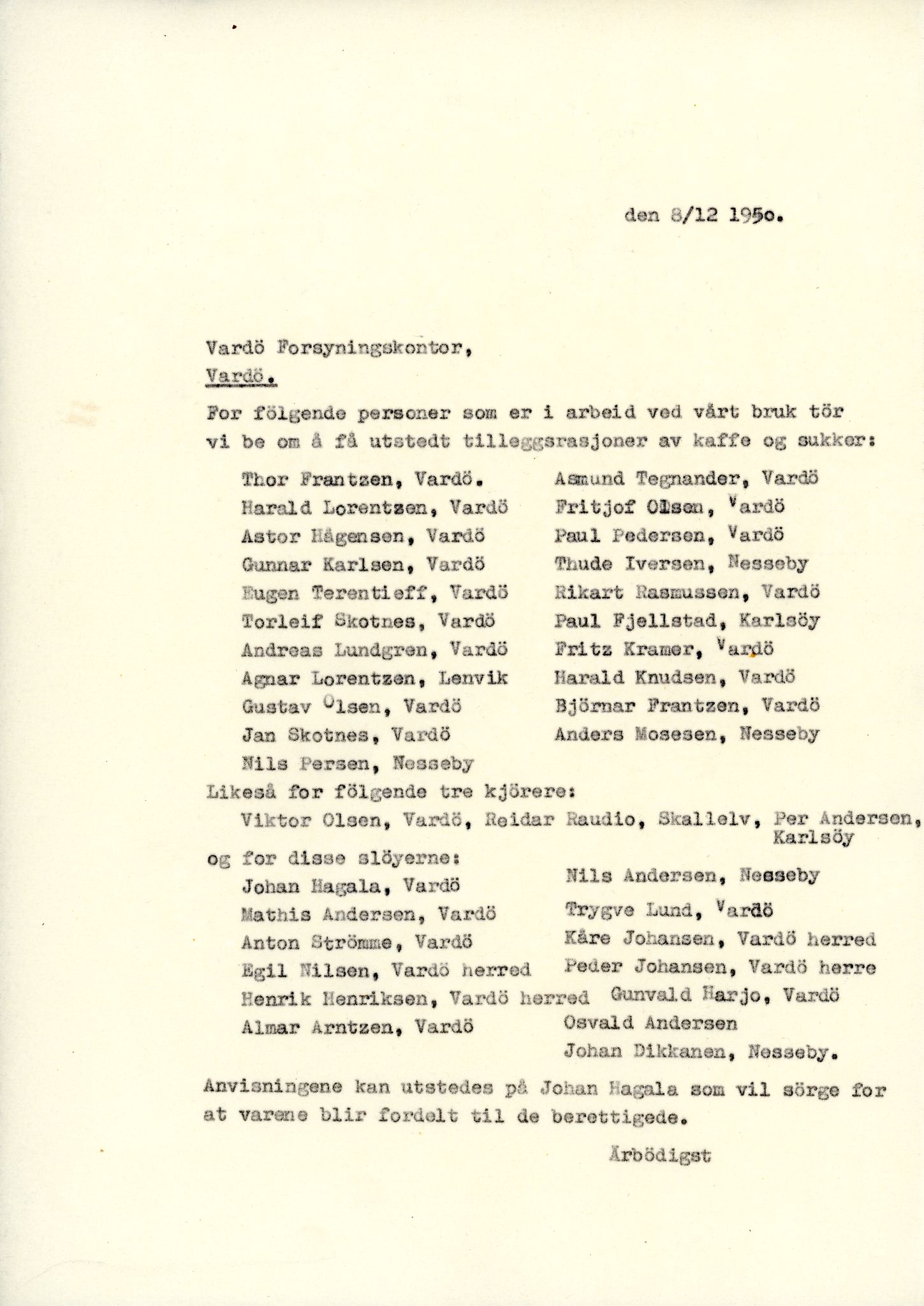 Vardø Fiskersamvirkelag, VAMU/A-0037/D/Da/L0008: Korrespondanse Tr-År, 1947-1950