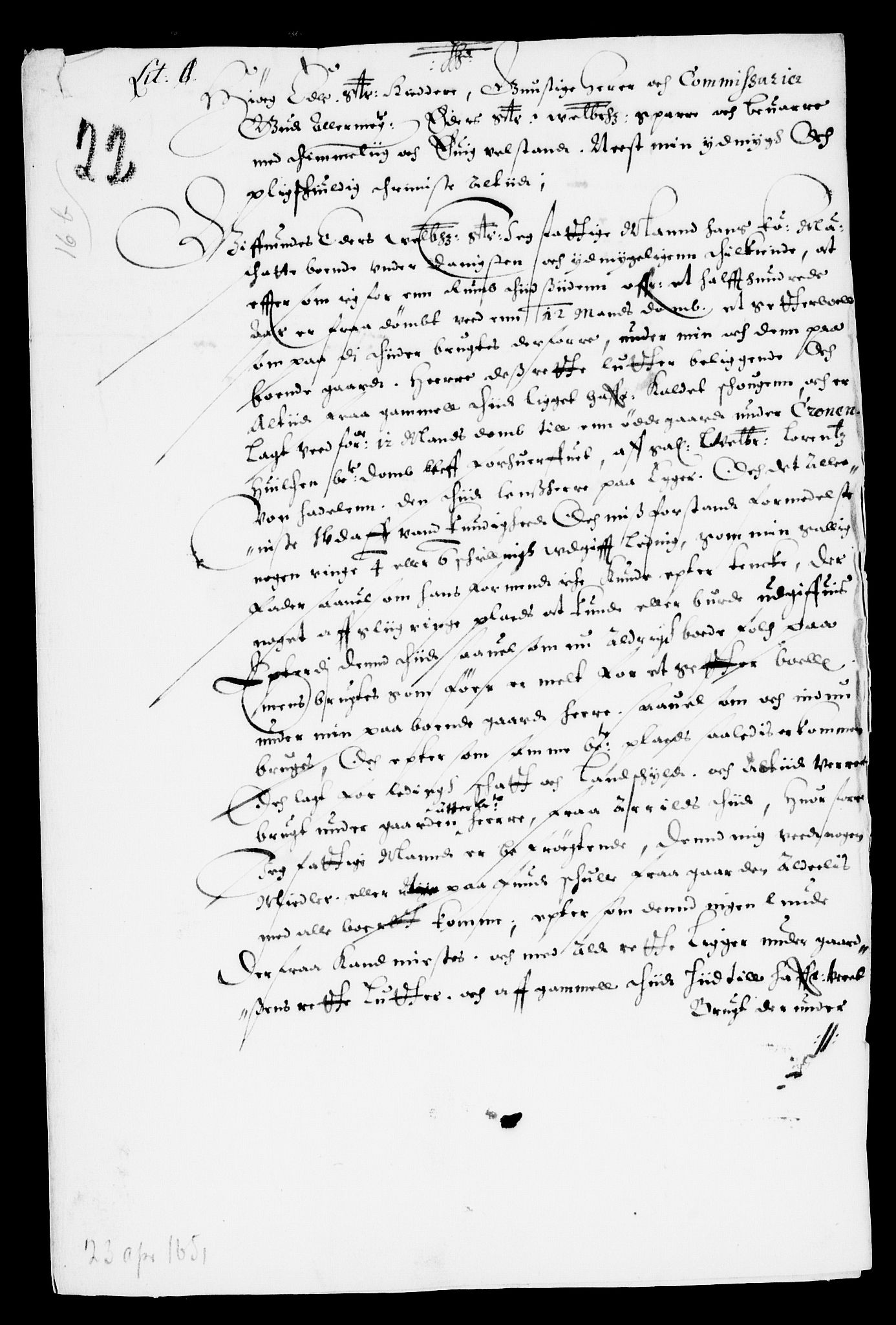 Danske Kanselli, Skapsaker, AV/RA-EA-4061/F/L0007: Skap 8, pakke 150A, litra A-V, 1644-1651, s. 21