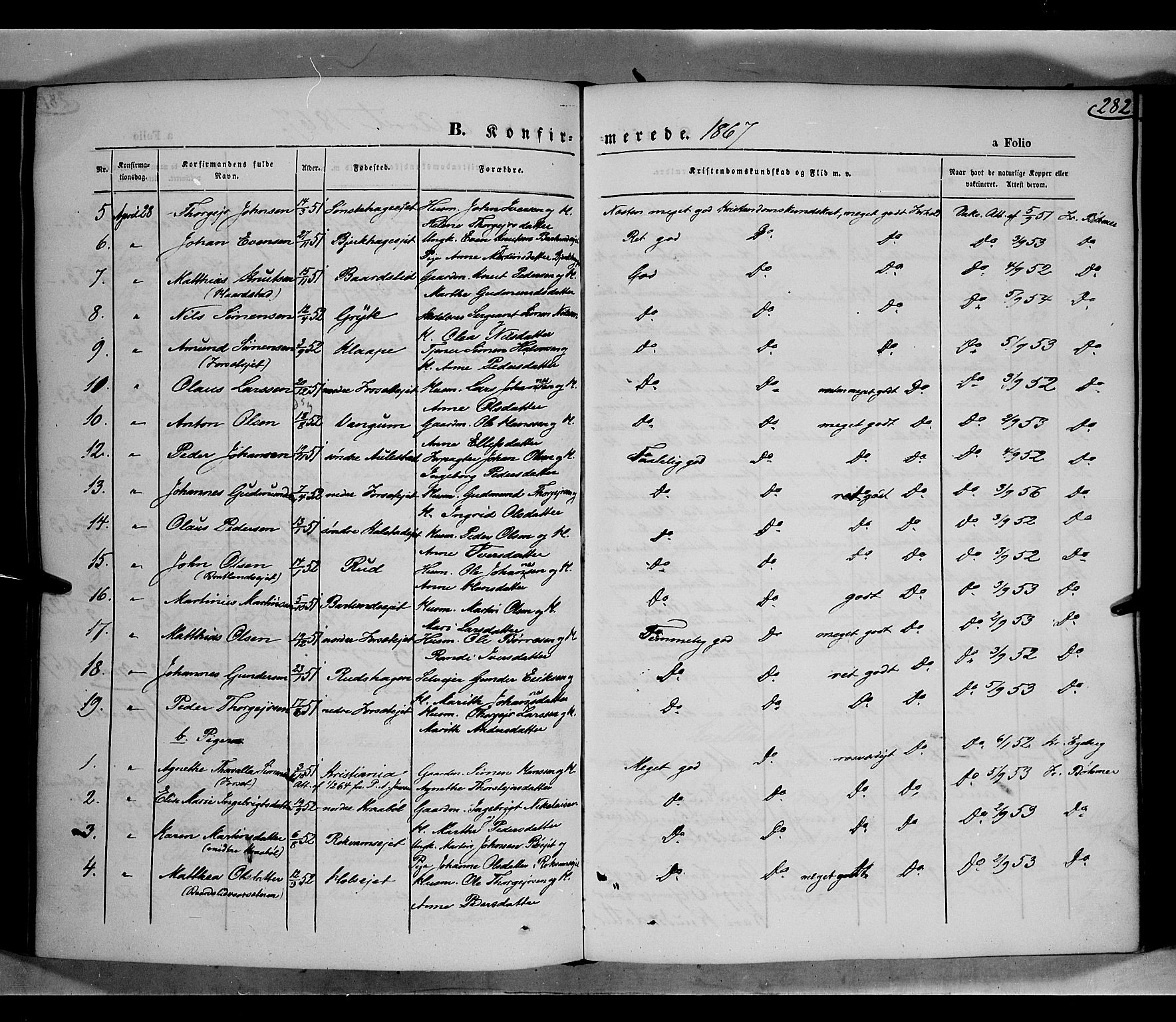 Gausdal prestekontor, AV/SAH-PREST-090/H/Ha/Haa/L0009: Ministerialbok nr. 9, 1862-1873, s. 282