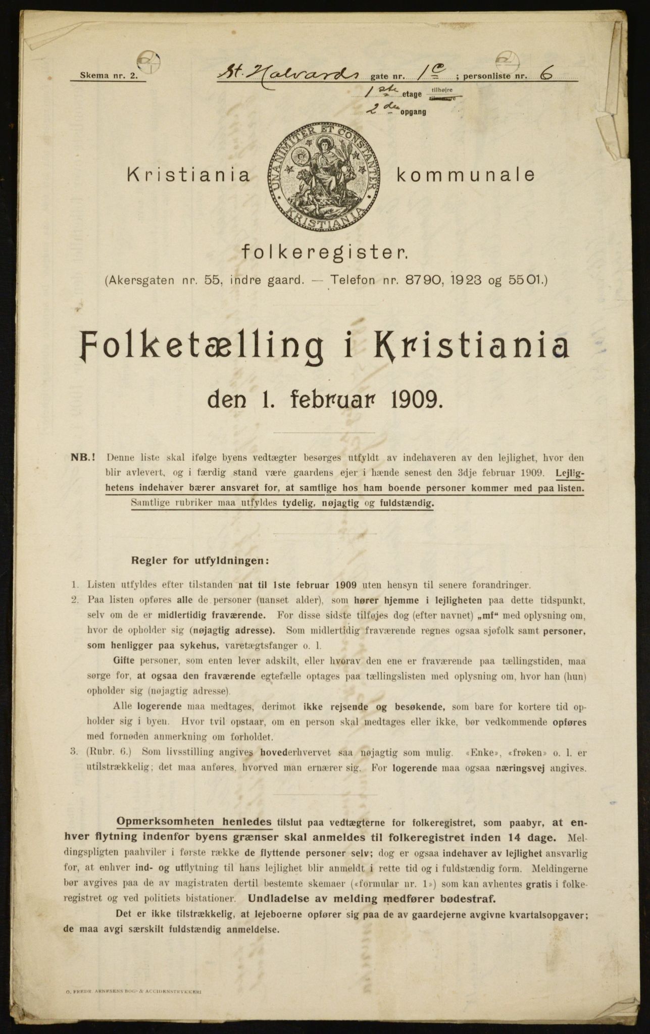 OBA, Kommunal folketelling 1.2.1909 for Kristiania kjøpstad, 1909, s. 79493