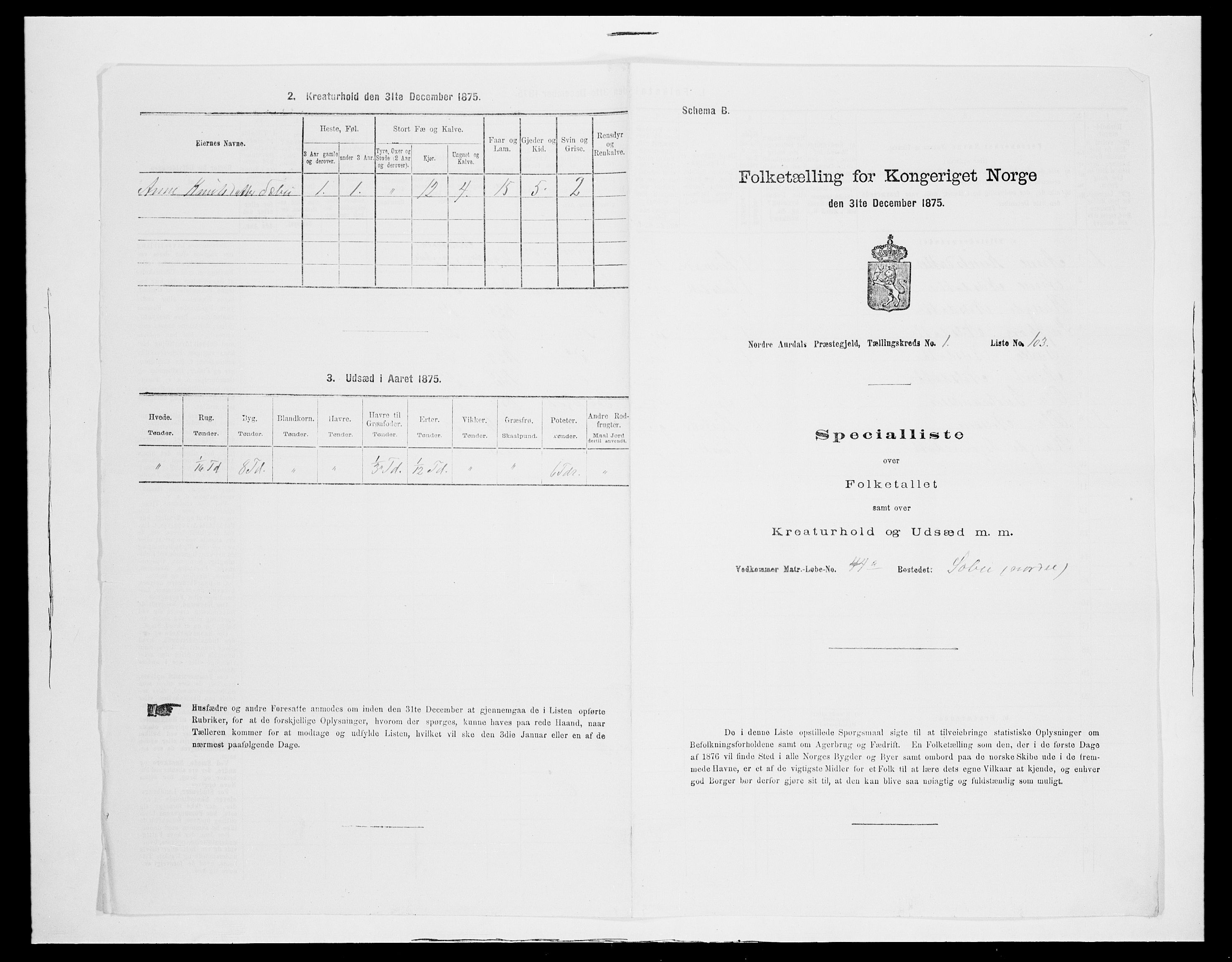 SAH, Folketelling 1875 for 0542P Nord-Aurdal prestegjeld, 1875, s. 325