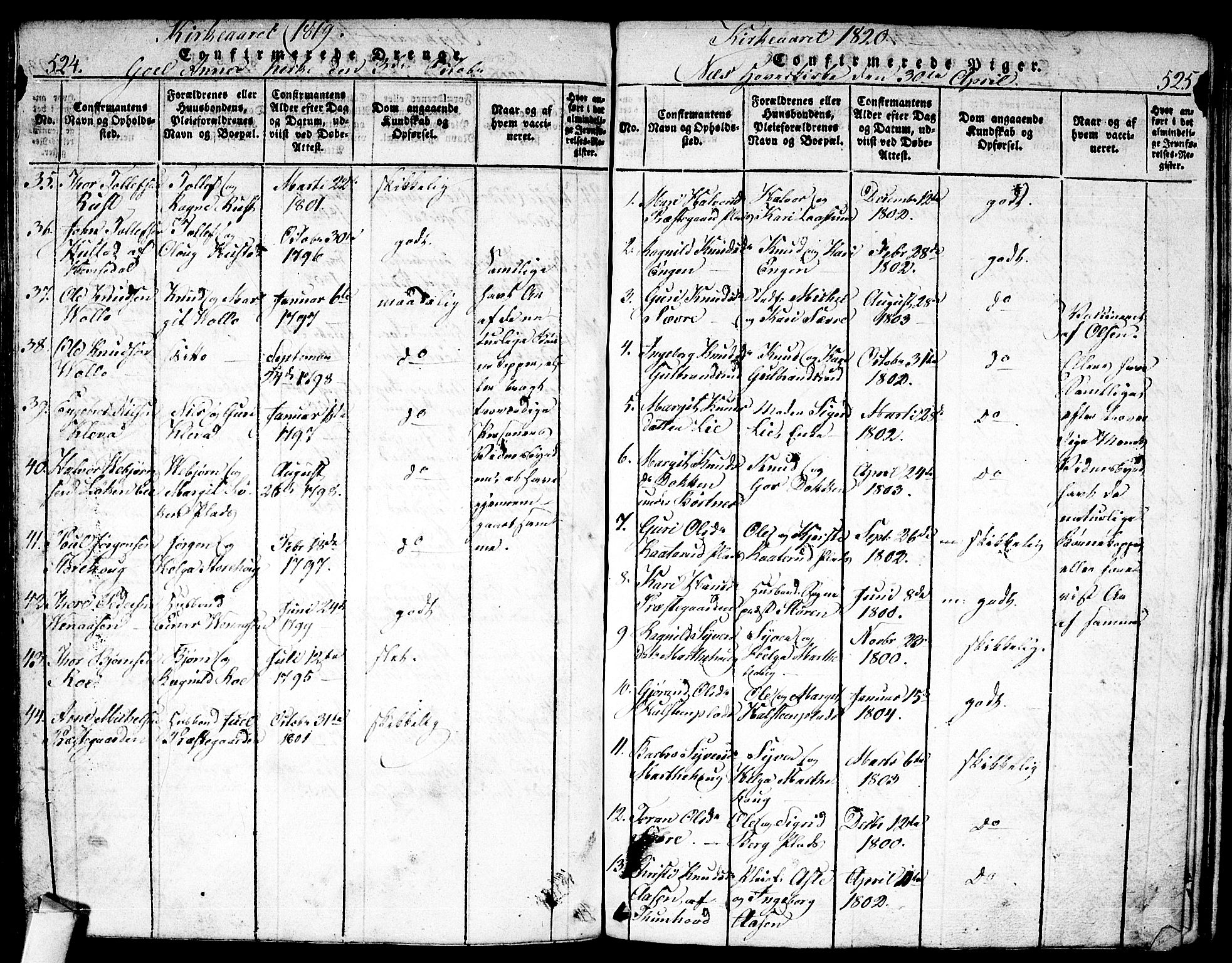 Nes kirkebøker, AV/SAKO-A-236/F/Fa/L0007: Ministerialbok nr. 7, 1815-1823, s. 524-525