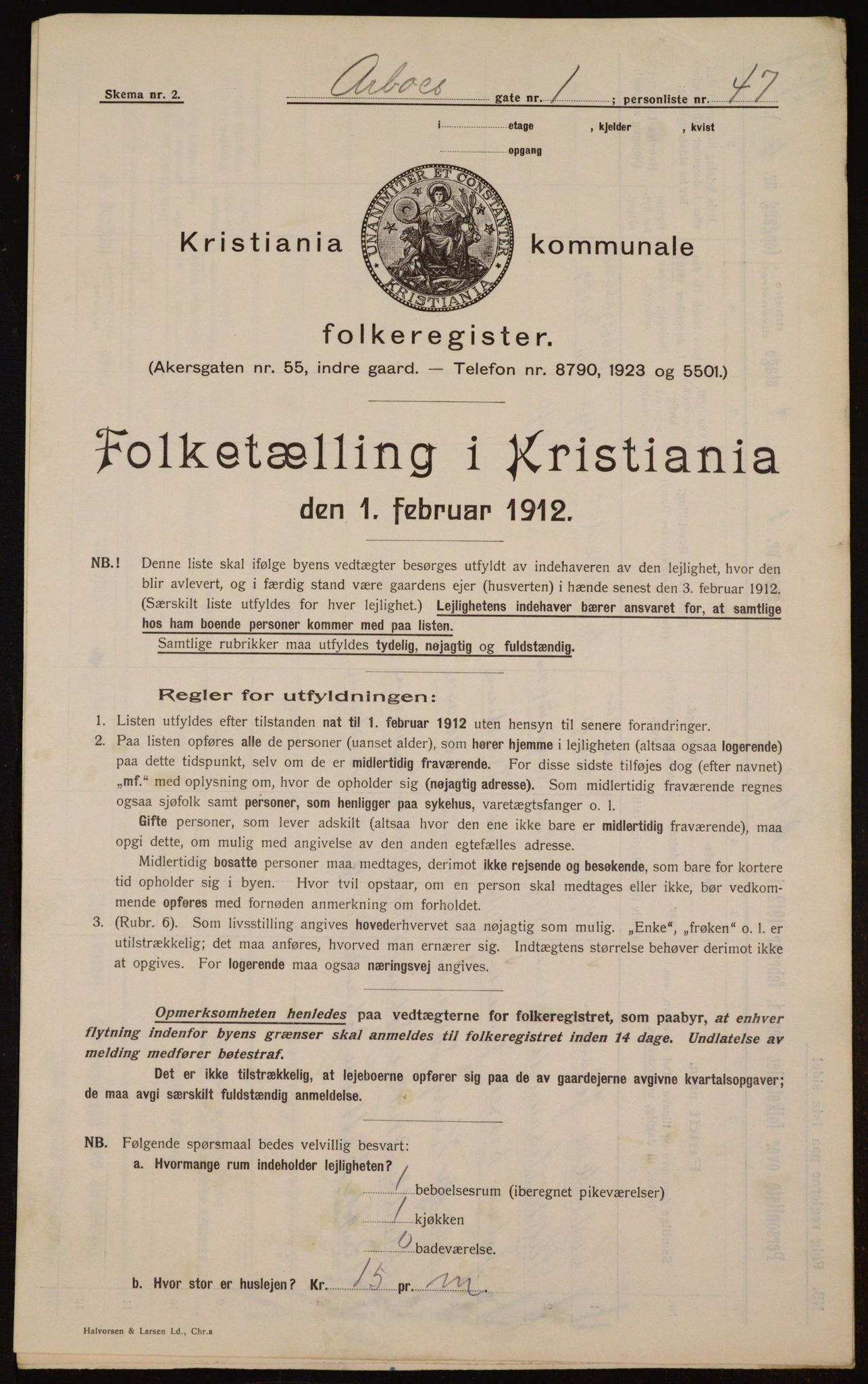 OBA, Kommunal folketelling 1.2.1912 for Kristiania, 1912, s. 1643