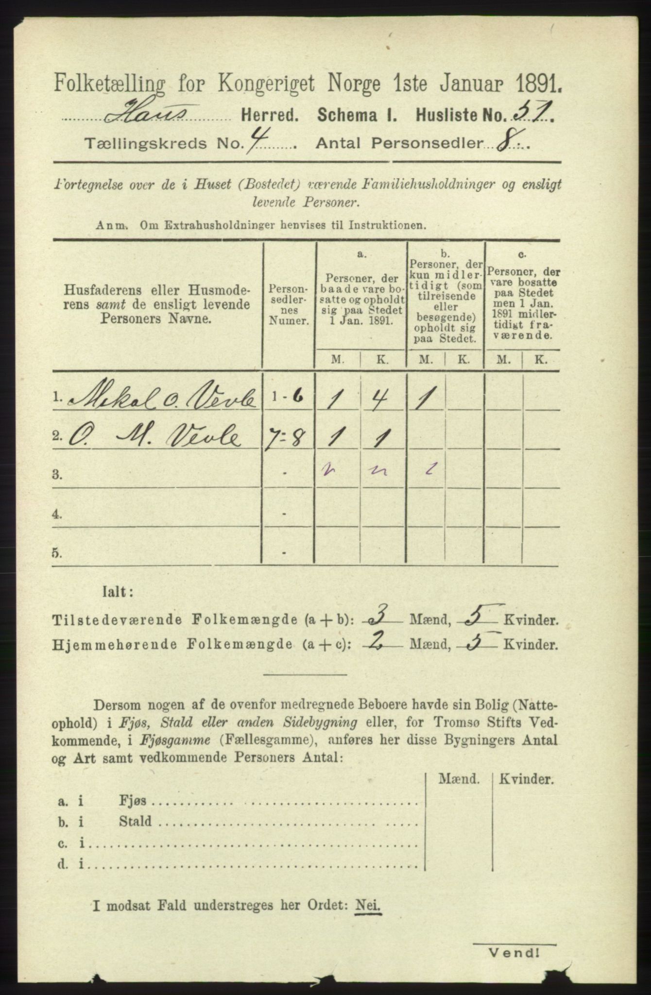 RA, Folketelling 1891 for 1250 Haus herred, 1891, s. 1392