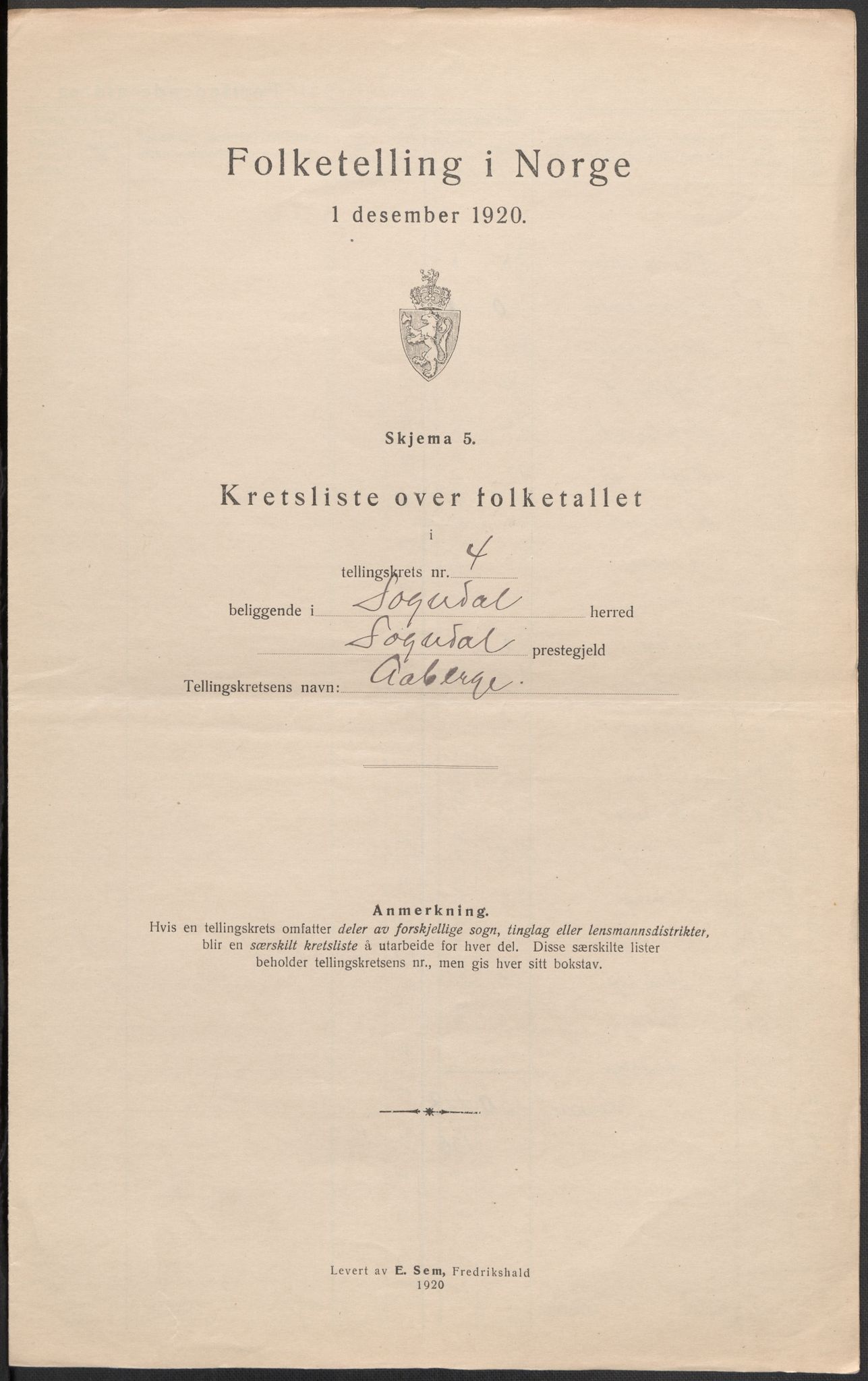 SAB, Folketelling 1920 for 1420 Sogndal herred, 1920, s. 14