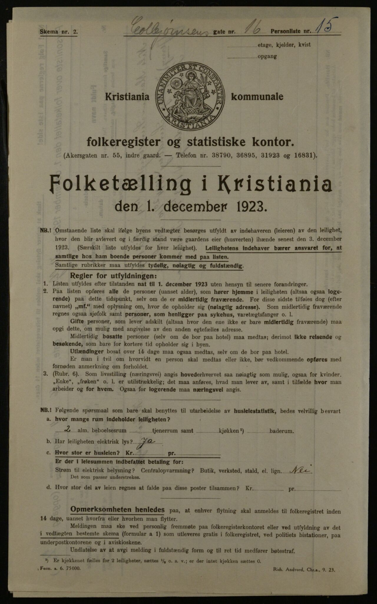 OBA, Kommunal folketelling 1.12.1923 for Kristiania, 1923, s. 14745