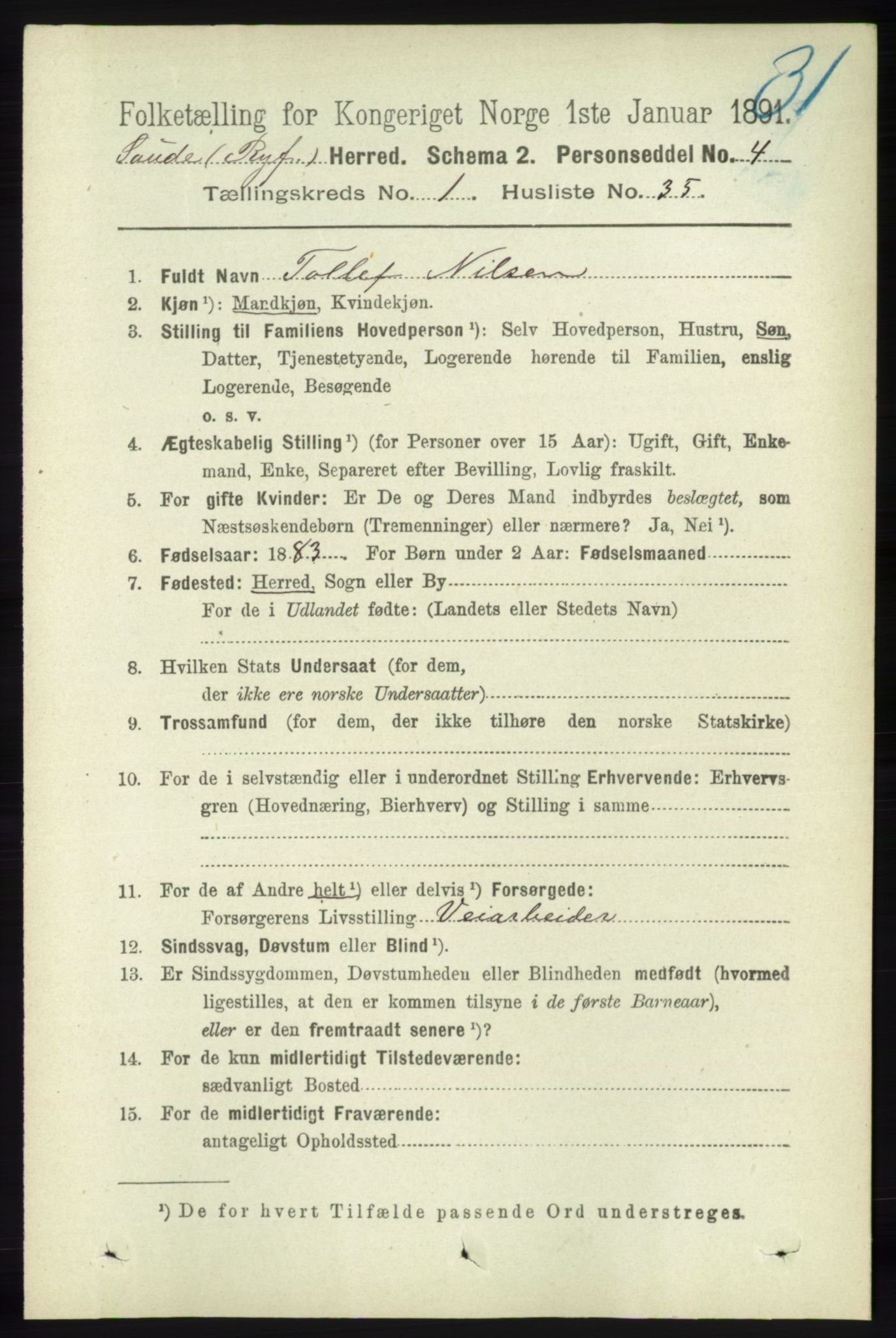 RA, Folketelling 1891 for 1135 Sauda herred, 1891, s. 269