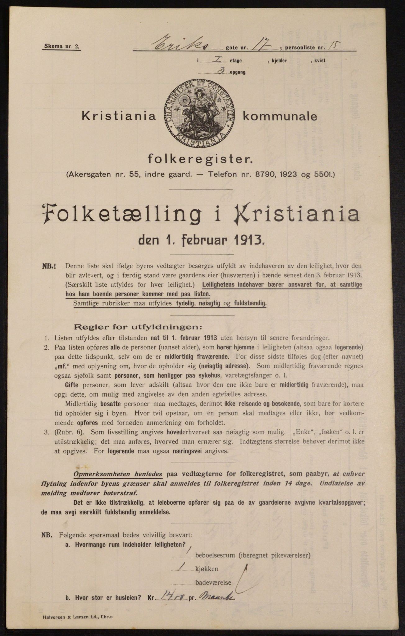 OBA, Kommunal folketelling 1.2.1913 for Kristiania, 1913, s. 20194