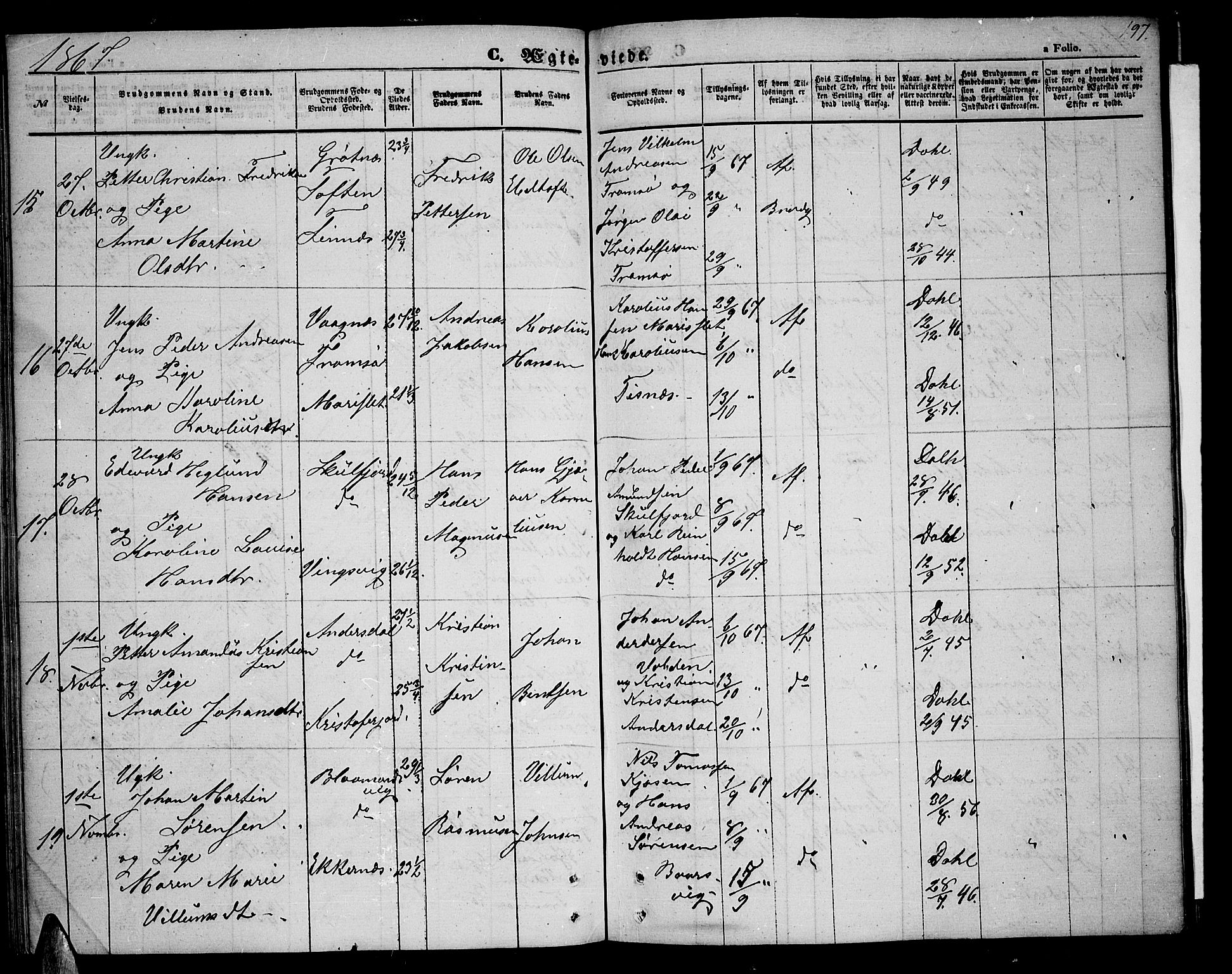 Tromsøysund sokneprestkontor, AV/SATØ-S-1304/G/Gb/L0001klokker: Klokkerbok nr. 1, 1857-1869, s. 197