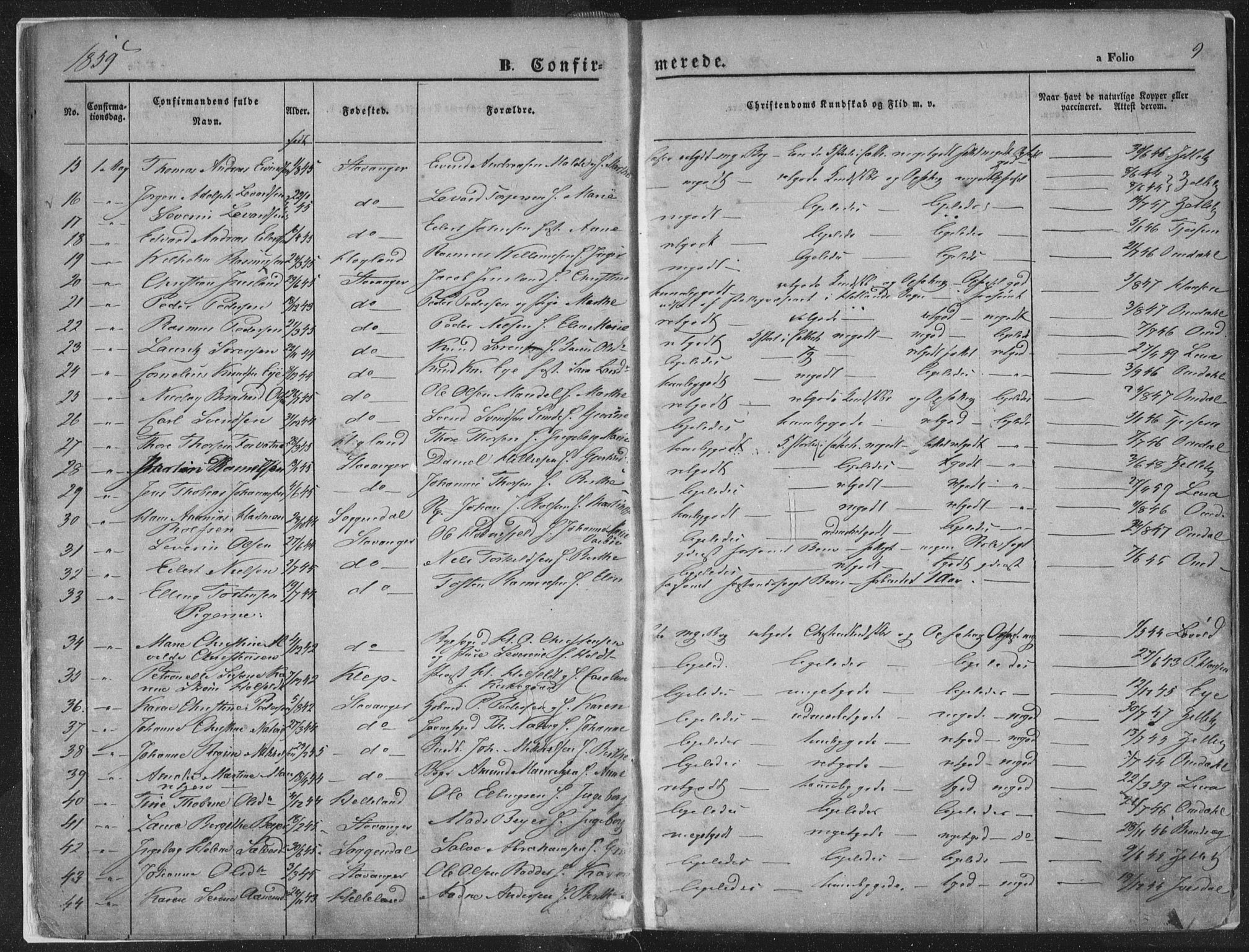 Domkirken sokneprestkontor, SAST/A-101812/001/30/30BA/L0018: Ministerialbok nr. A 17, 1857-1877, s. 9