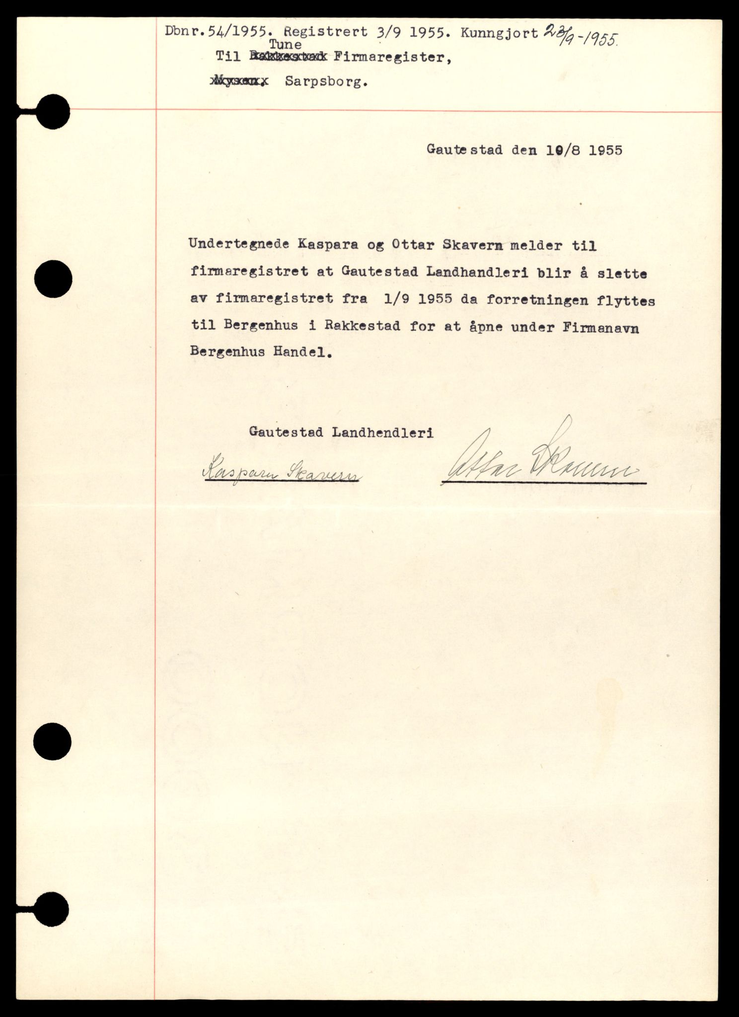 Tune sorenskriveri, SAT/A-10470/K/Ke/Kea/L0002: Enkeltmannsforetak, G - Ha, 1944-1984, s. 1