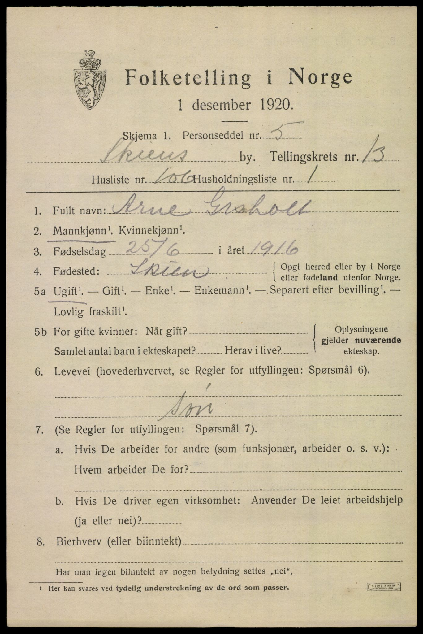 SAKO, Folketelling 1920 for 0806 Skien kjøpstad, 1920, s. 41282