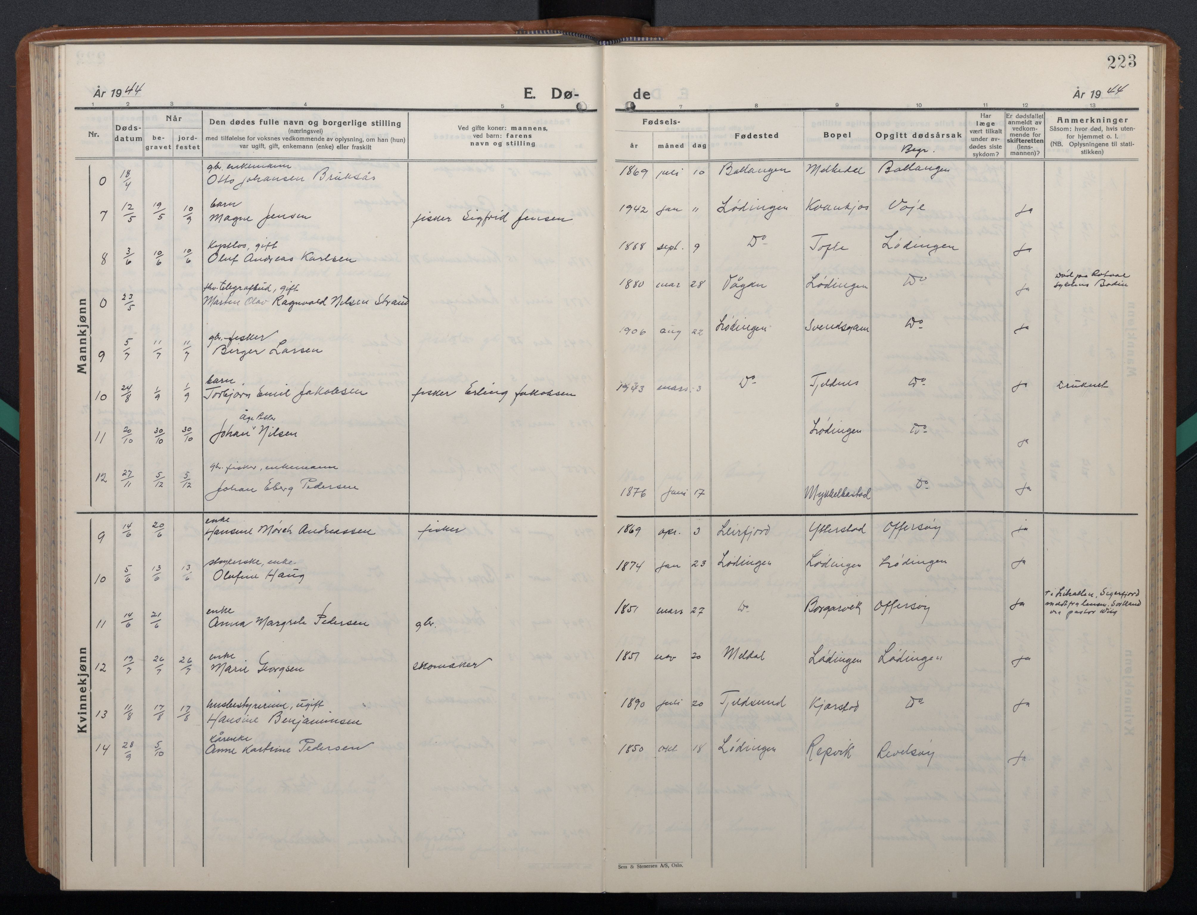 Ministerialprotokoller, klokkerbøker og fødselsregistre - Nordland, AV/SAT-A-1459/872/L1051: Klokkerbok nr. 872C07, 1939-1947, s. 223