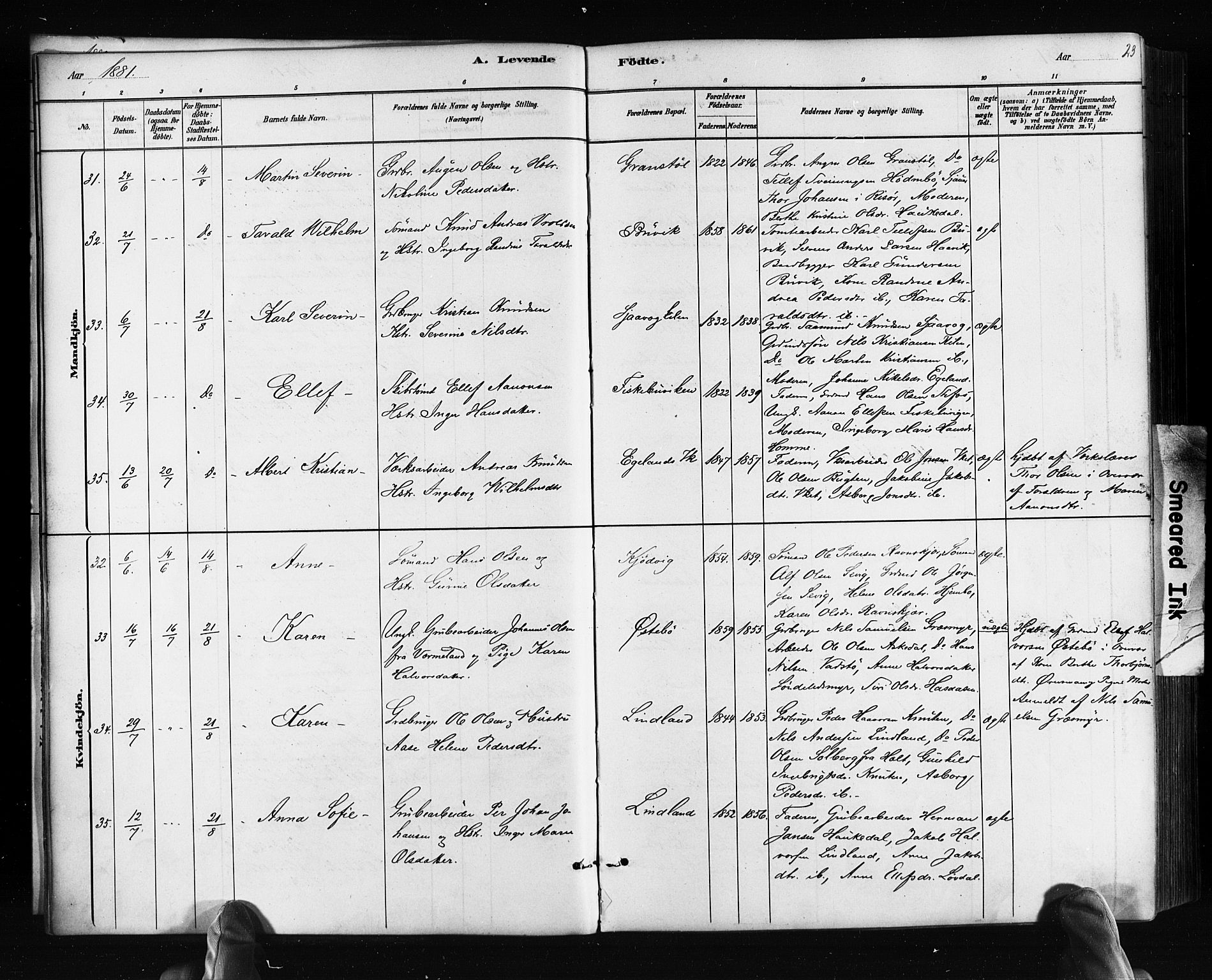 Søndeled sokneprestkontor, AV/SAK-1111-0038/F/Fa/L0004: Ministerialbok nr. A 4, 1880-1889, s. 23