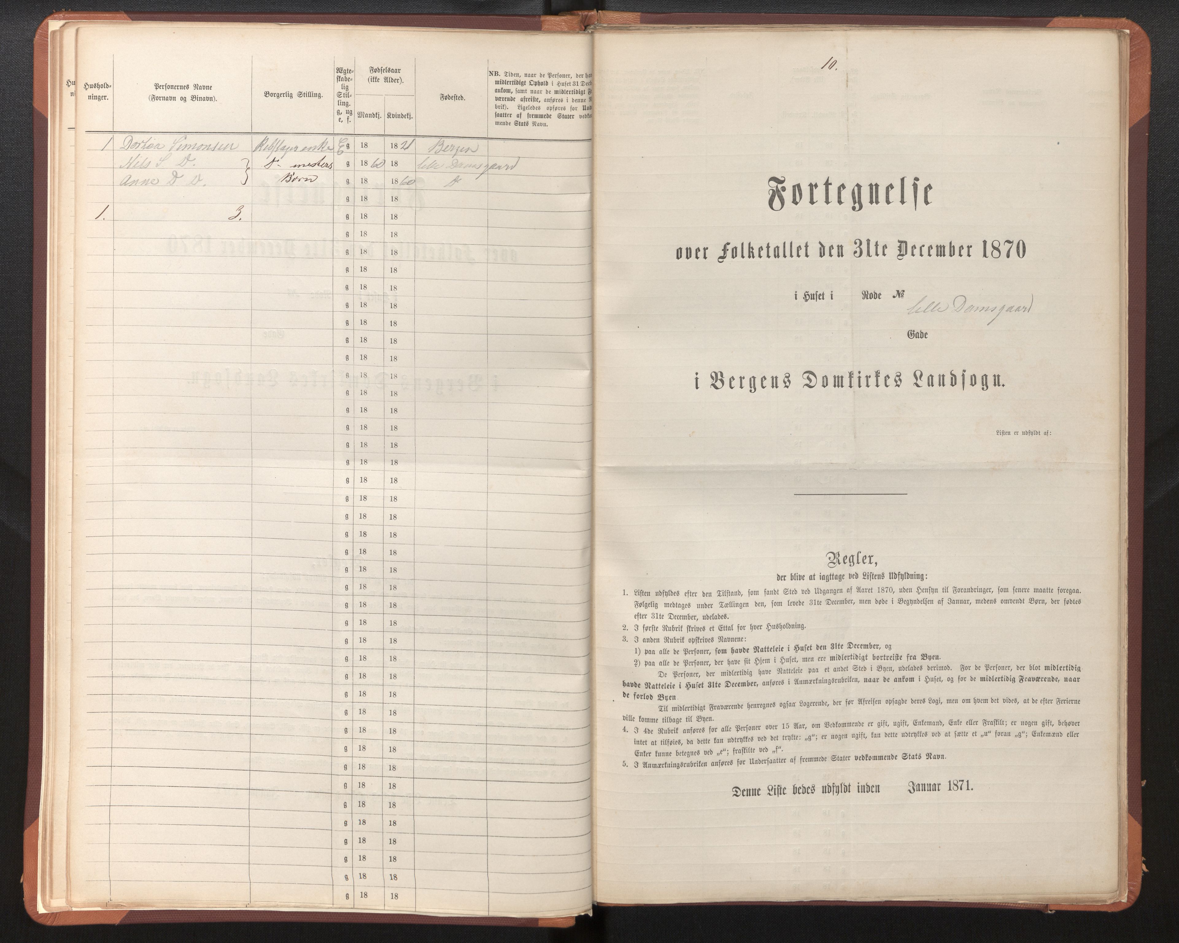SAB, Folketelling 1870 for Bergen Landdistrikt, Domkirkens landsokn, 1870, s. 10