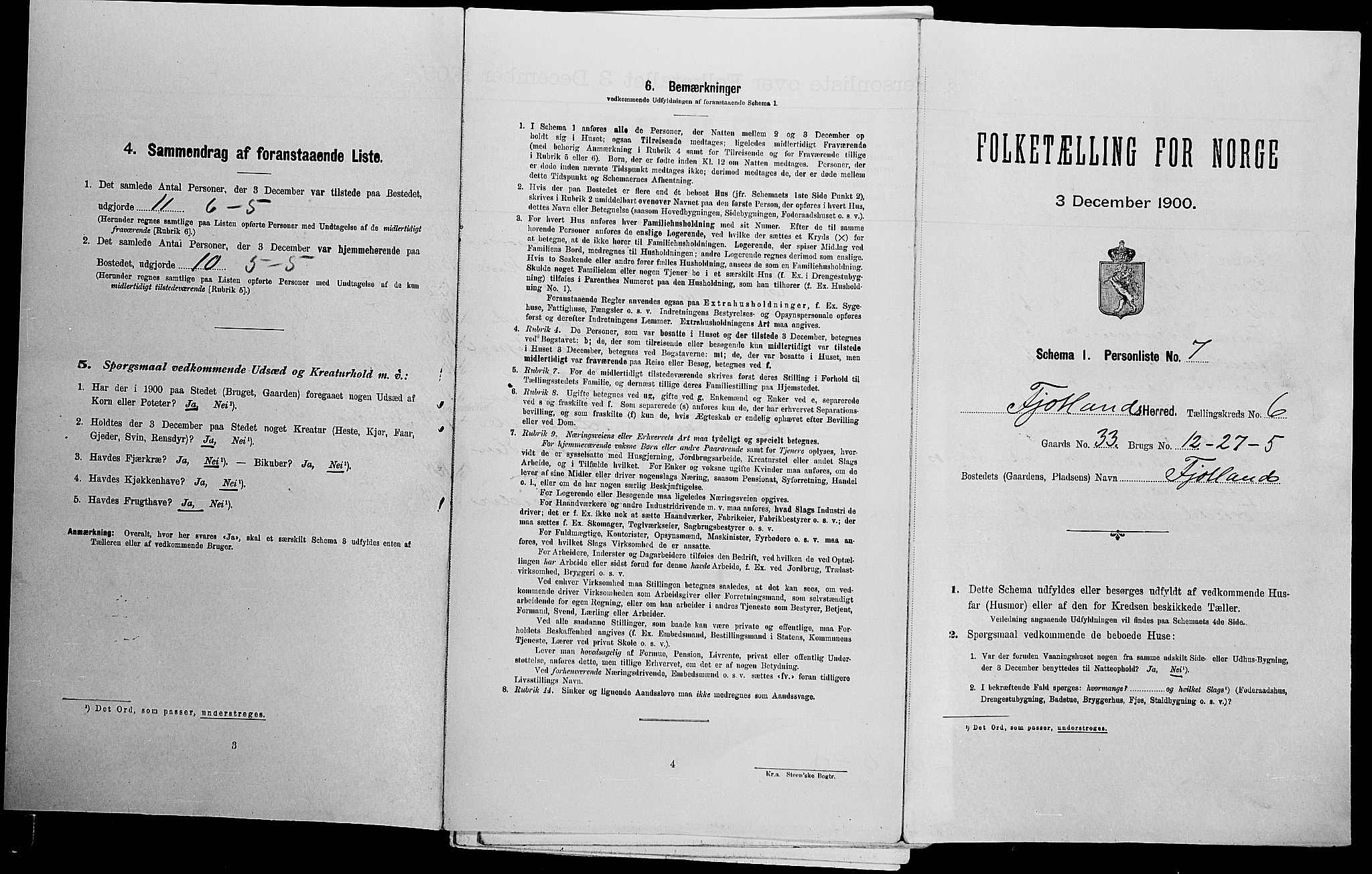 SAK, Folketelling 1900 for 1036 Fjotland herred, 1900, s. 242