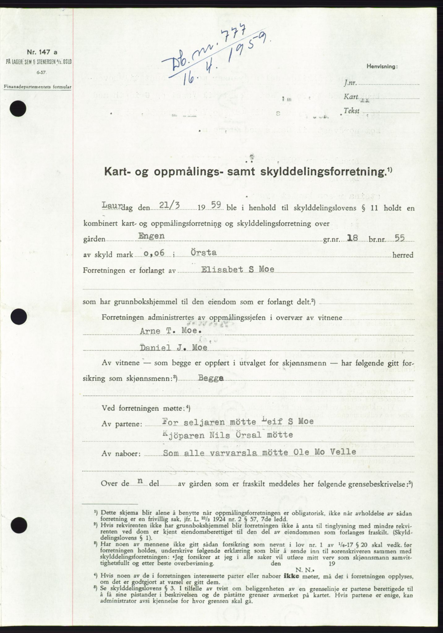 Søre Sunnmøre sorenskriveri, SAT/A-4122/1/2/2C/L0112: Pantebok nr. 38A, 1959-1959, Dagboknr: 777/1959