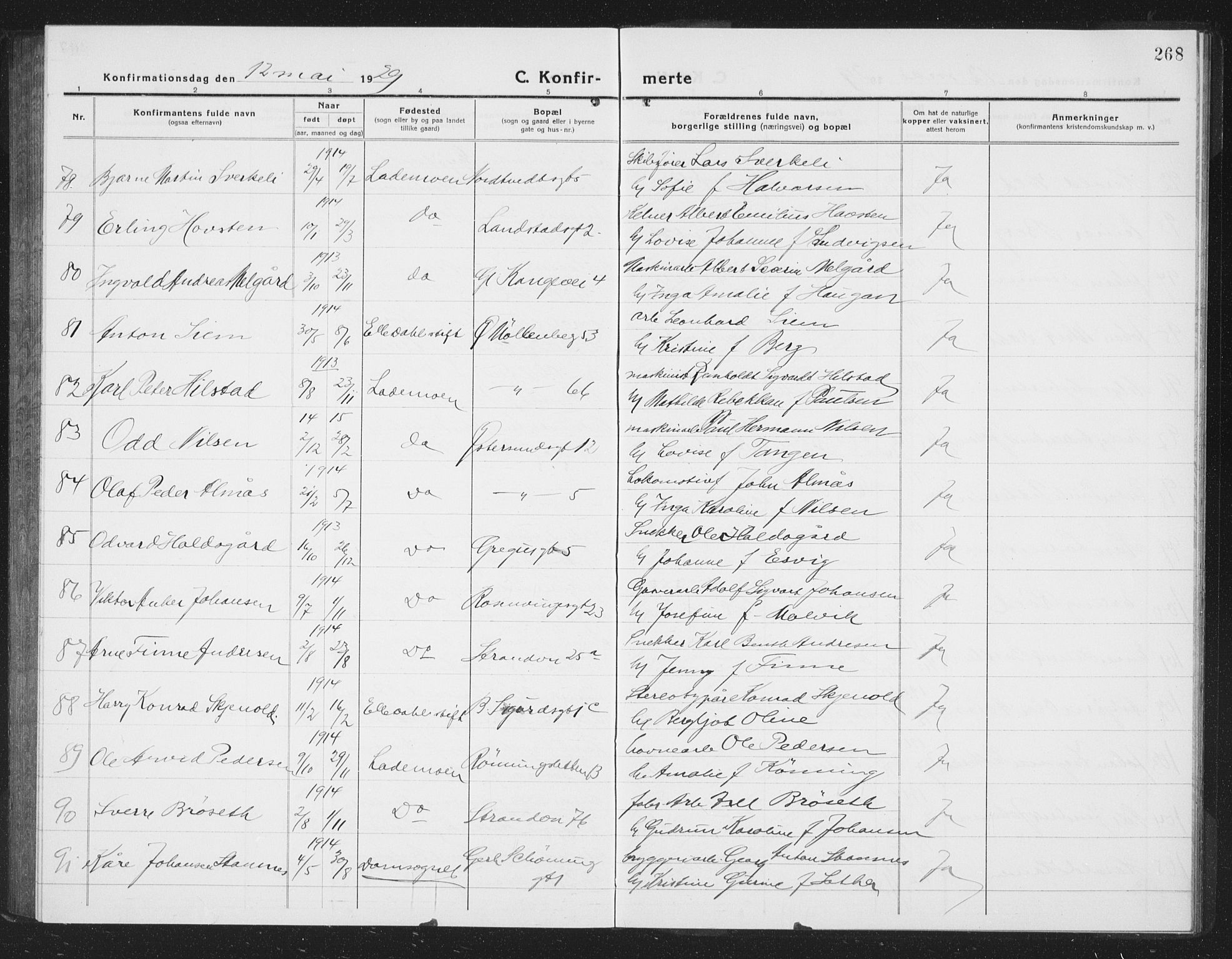 Ministerialprotokoller, klokkerbøker og fødselsregistre - Sør-Trøndelag, SAT/A-1456/605/L0258: Klokkerbok nr. 605C05, 1918-1930, s. 268