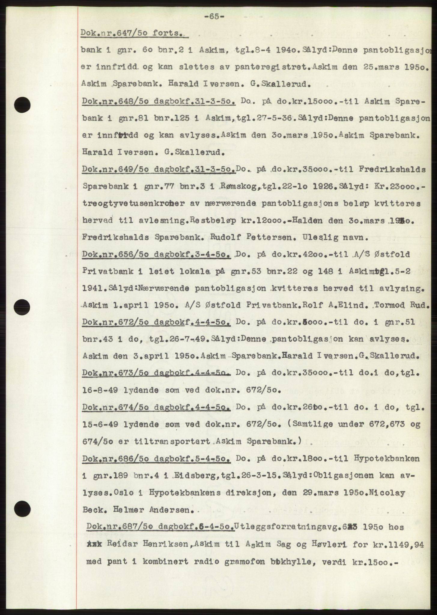 Rakkestad sorenskriveri, SAO/A-10686/G/Gb/Gba/Gbac/L0012: Pantebok nr. B1-4 og B16-20, 1949-1950, Dagboknr: 647/1950