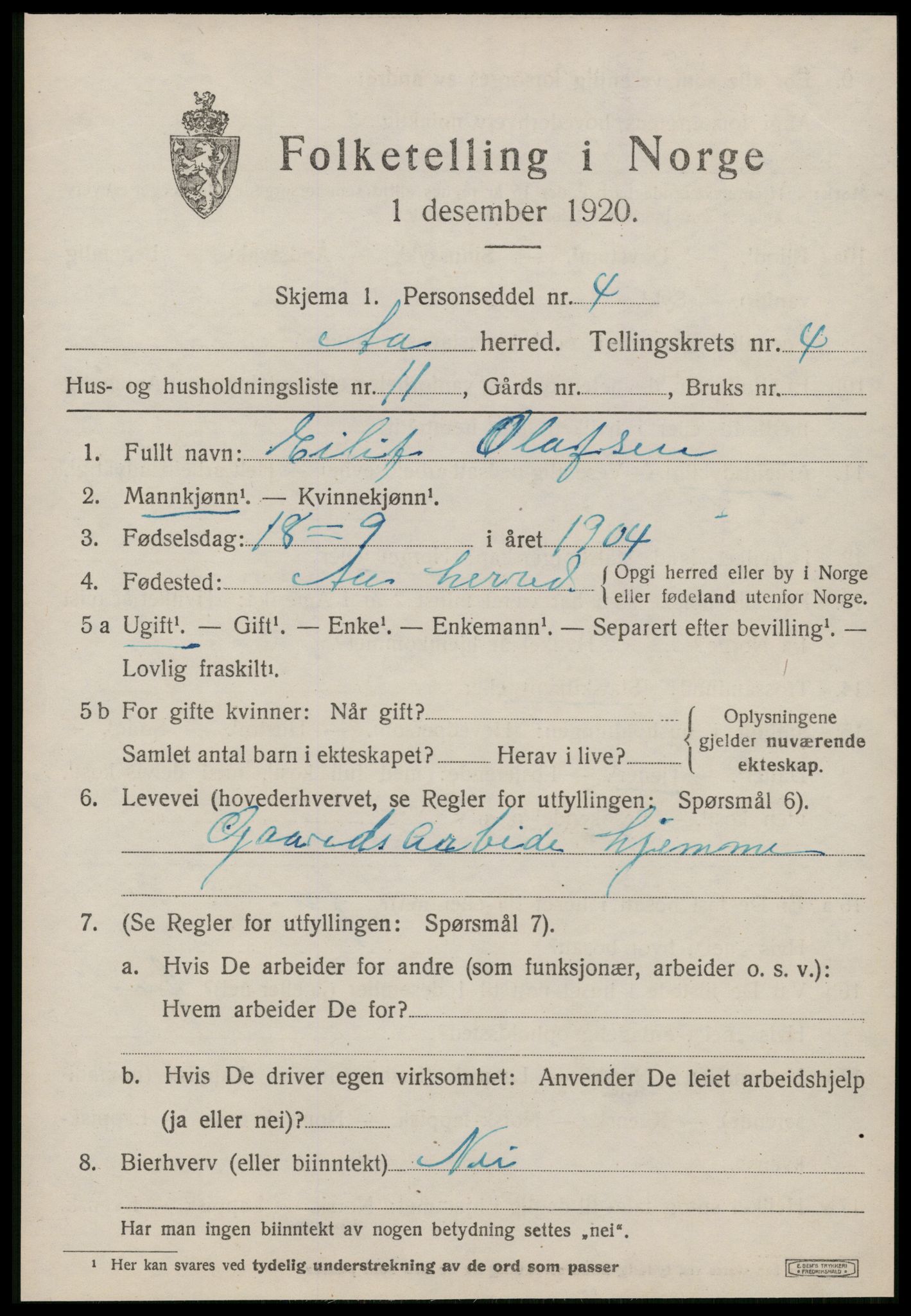 SAT, Folketelling 1920 for 1630 Å herred, 1920, s. 2210