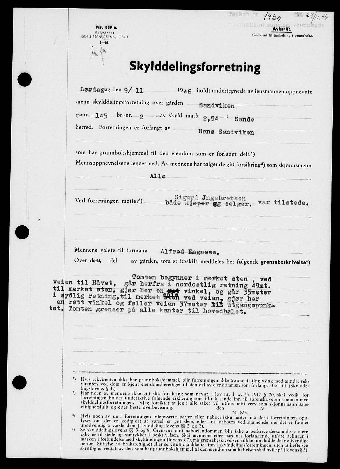 Holmestrand sorenskriveri, SAKO/A-67/G/Ga/Gaa/L0061: Pantebok nr. A-61, 1946-1947, Dagboknr: 1960/1946