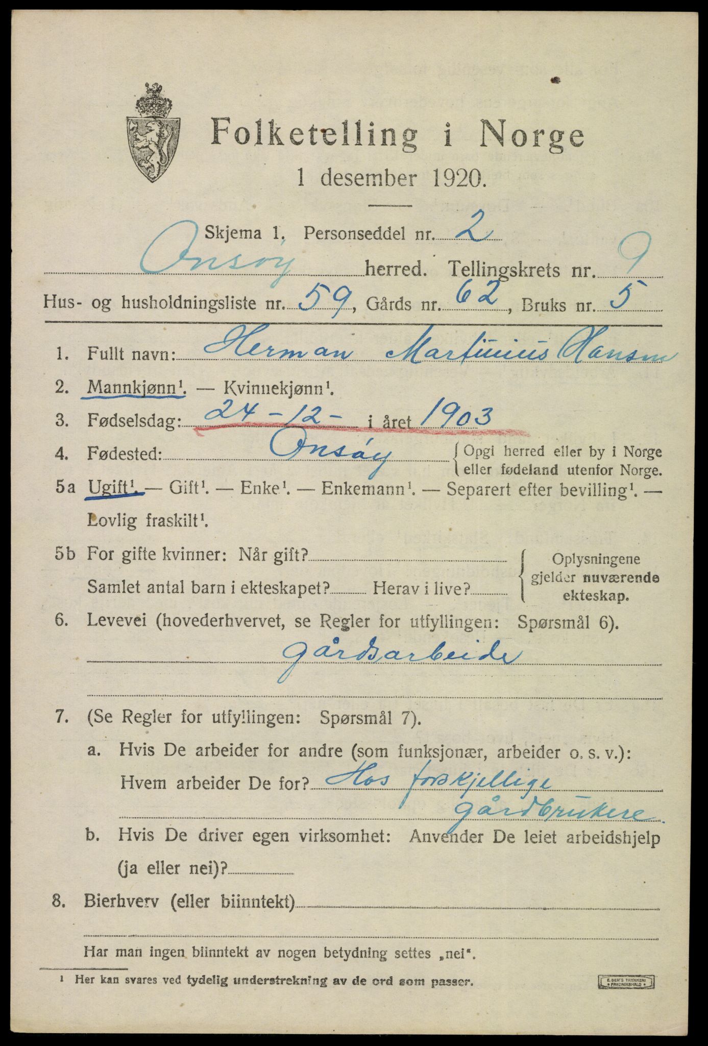 SAO, Folketelling 1920 for 0134 Onsøy herred, 1920, s. 13010