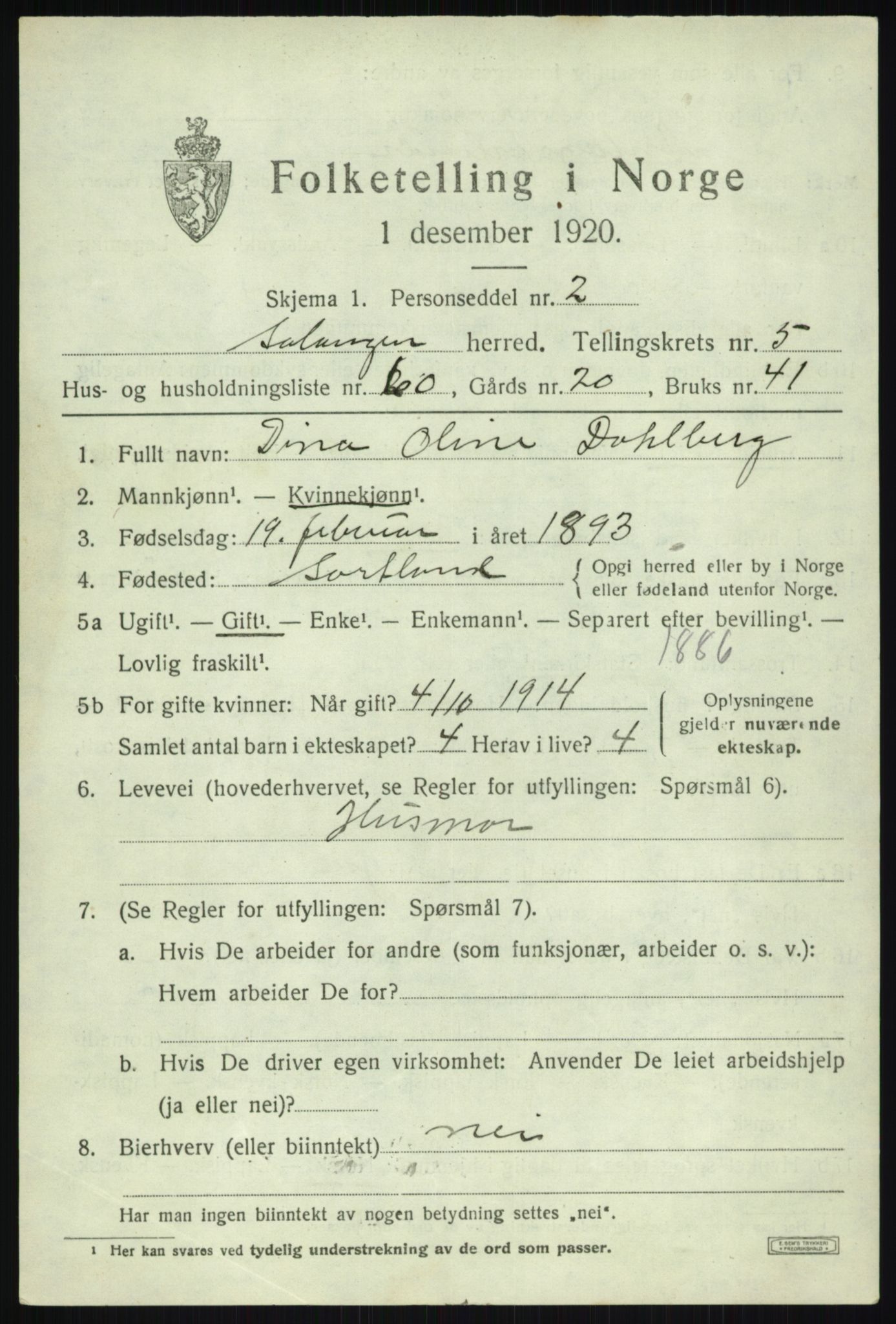 SATØ, Folketelling 1920 for 1921 Salangen herred, 1920, s. 4096