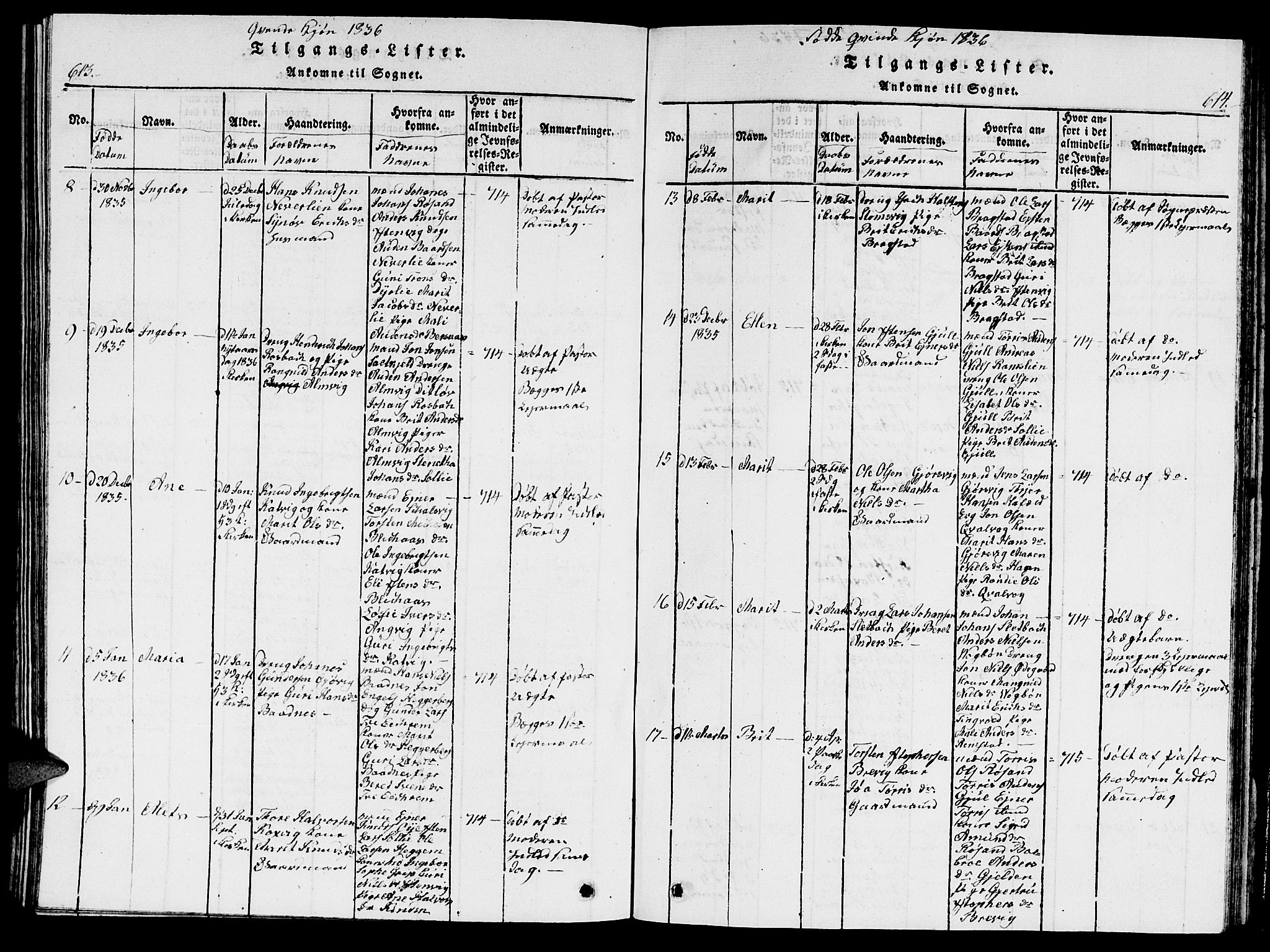 Ministerialprotokoller, klokkerbøker og fødselsregistre - Møre og Romsdal, AV/SAT-A-1454/586/L0990: Klokkerbok nr. 586C01, 1819-1837, s. 613-614