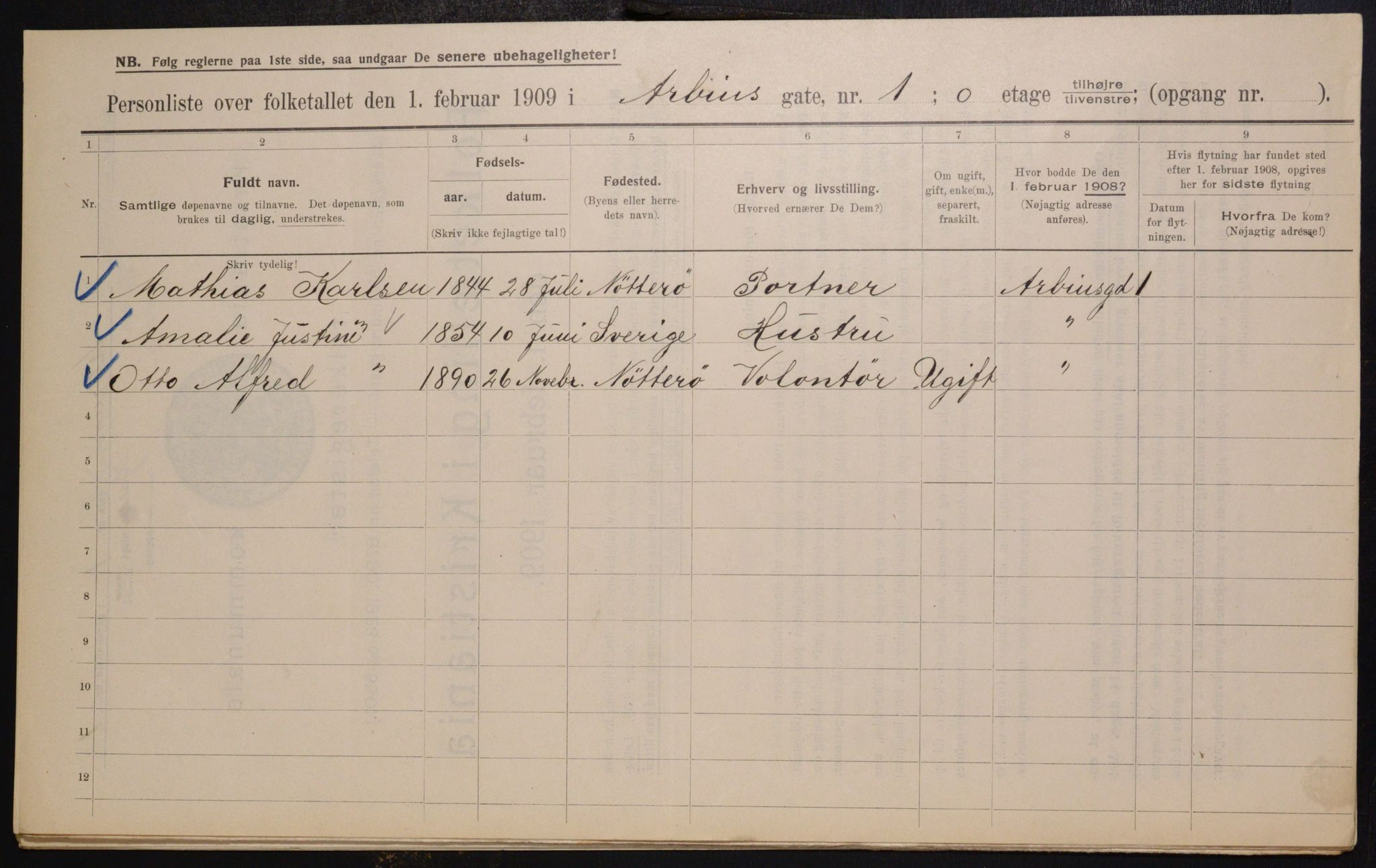 OBA, Kommunal folketelling 1.2.1909 for Kristiania kjøpstad, 1909, s. 1534