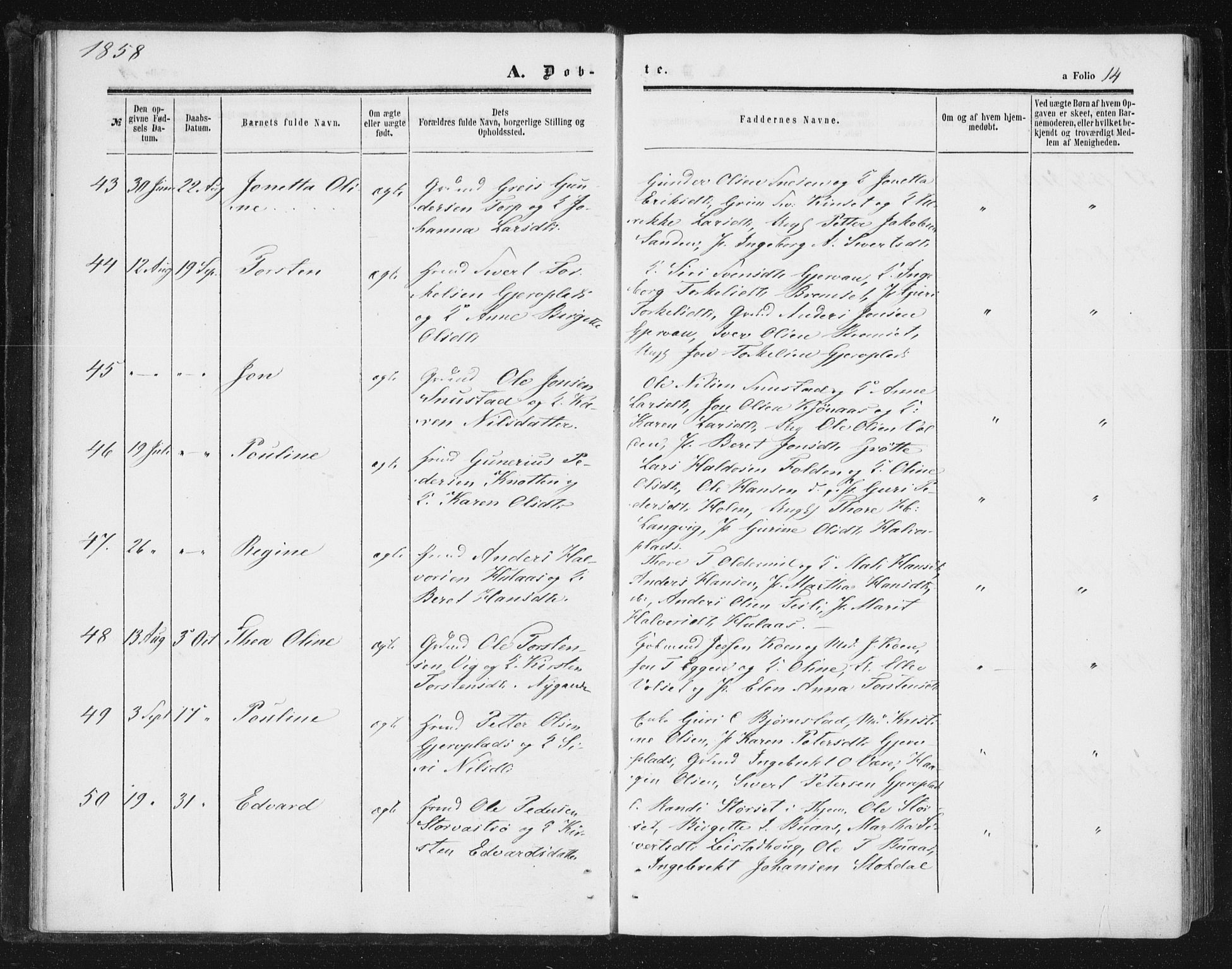 Ministerialprotokoller, klokkerbøker og fødselsregistre - Sør-Trøndelag, SAT/A-1456/616/L0408: Ministerialbok nr. 616A05, 1857-1865, s. 14
