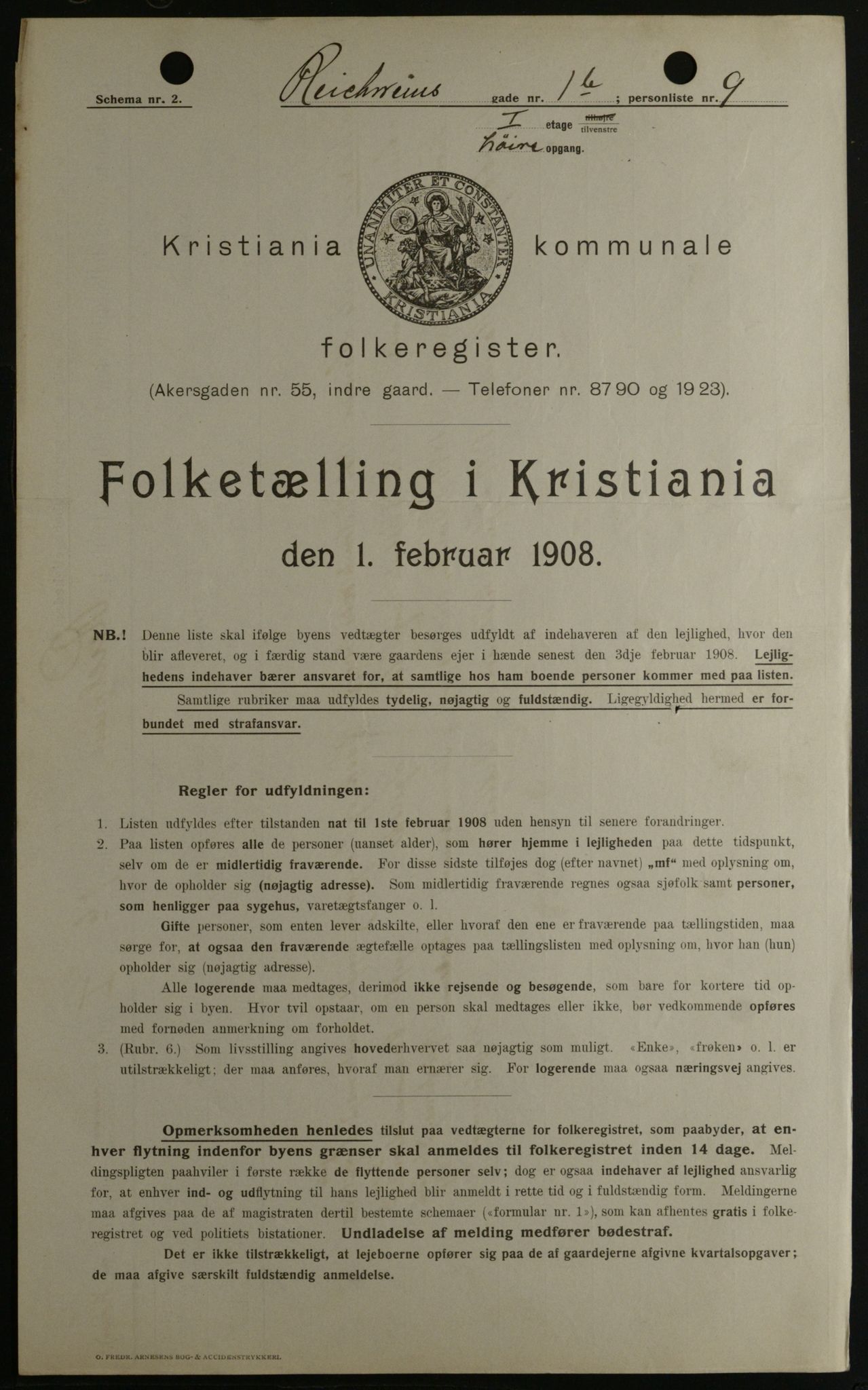 OBA, Kommunal folketelling 1.2.1908 for Kristiania kjøpstad, 1908, s. 74302