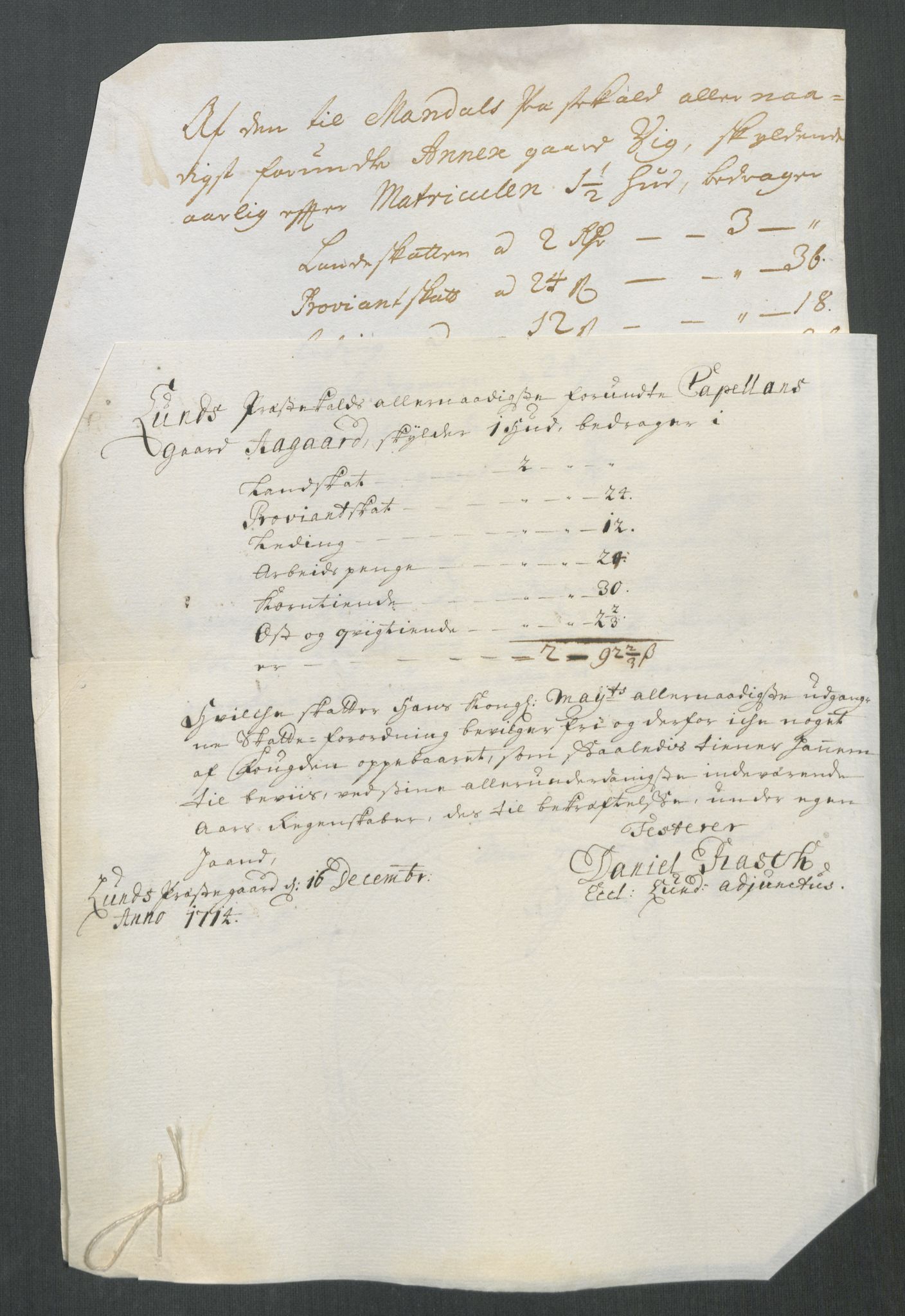 Rentekammeret inntil 1814, Reviderte regnskaper, Fogderegnskap, AV/RA-EA-4092/R43/L2558: Fogderegnskap Lista og Mandal, 1714, s. 128