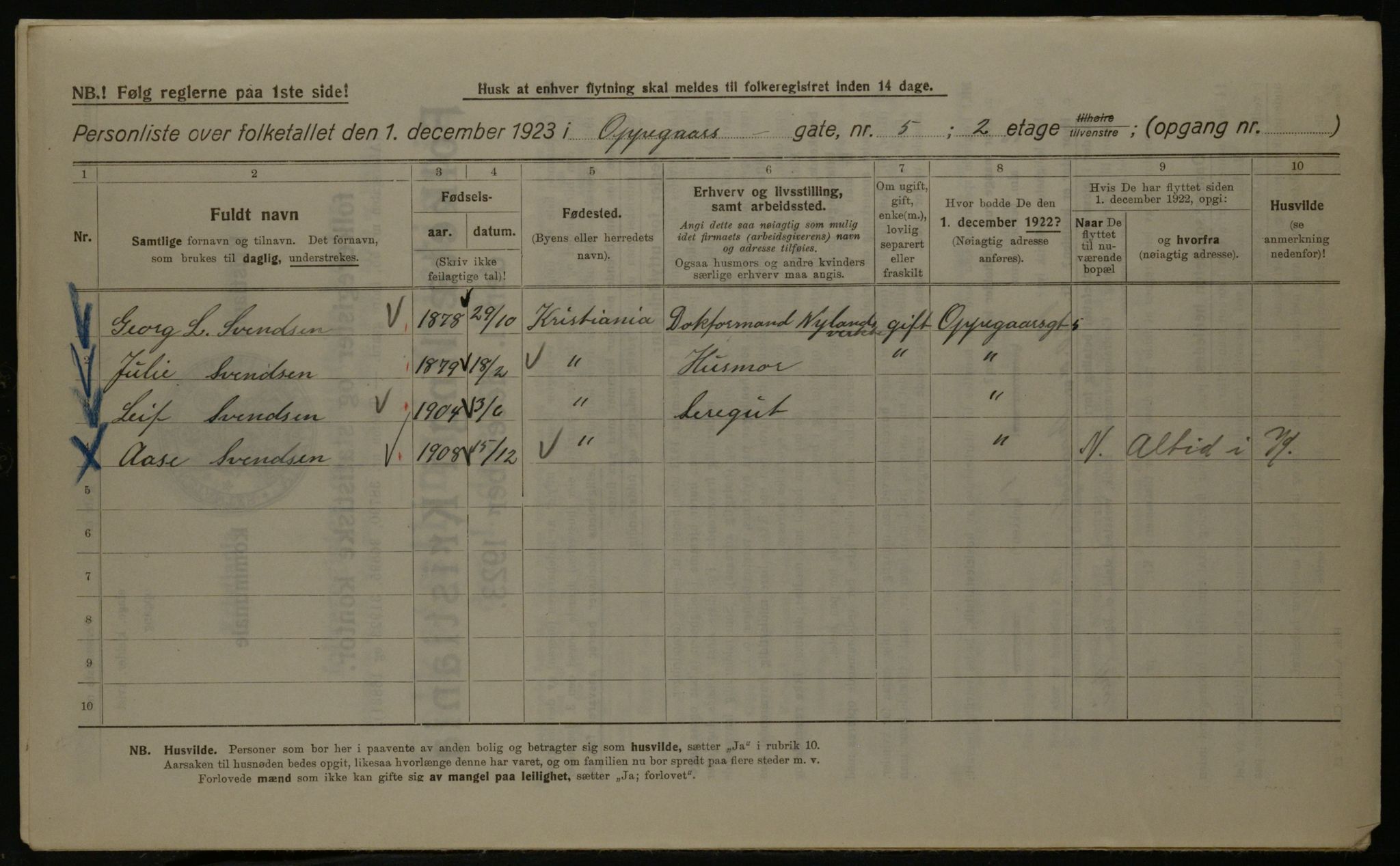 OBA, Kommunal folketelling 1.12.1923 for Kristiania, 1923, s. 83666