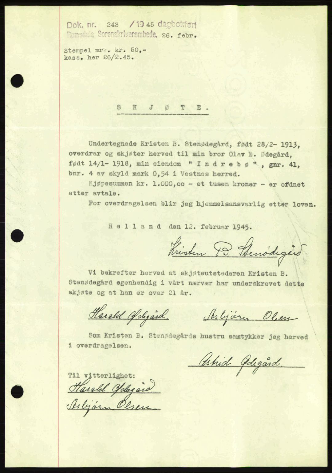 Romsdal sorenskriveri, SAT/A-4149/1/2/2C: Pantebok nr. A17, 1944-1945, Dagboknr: 243/1945