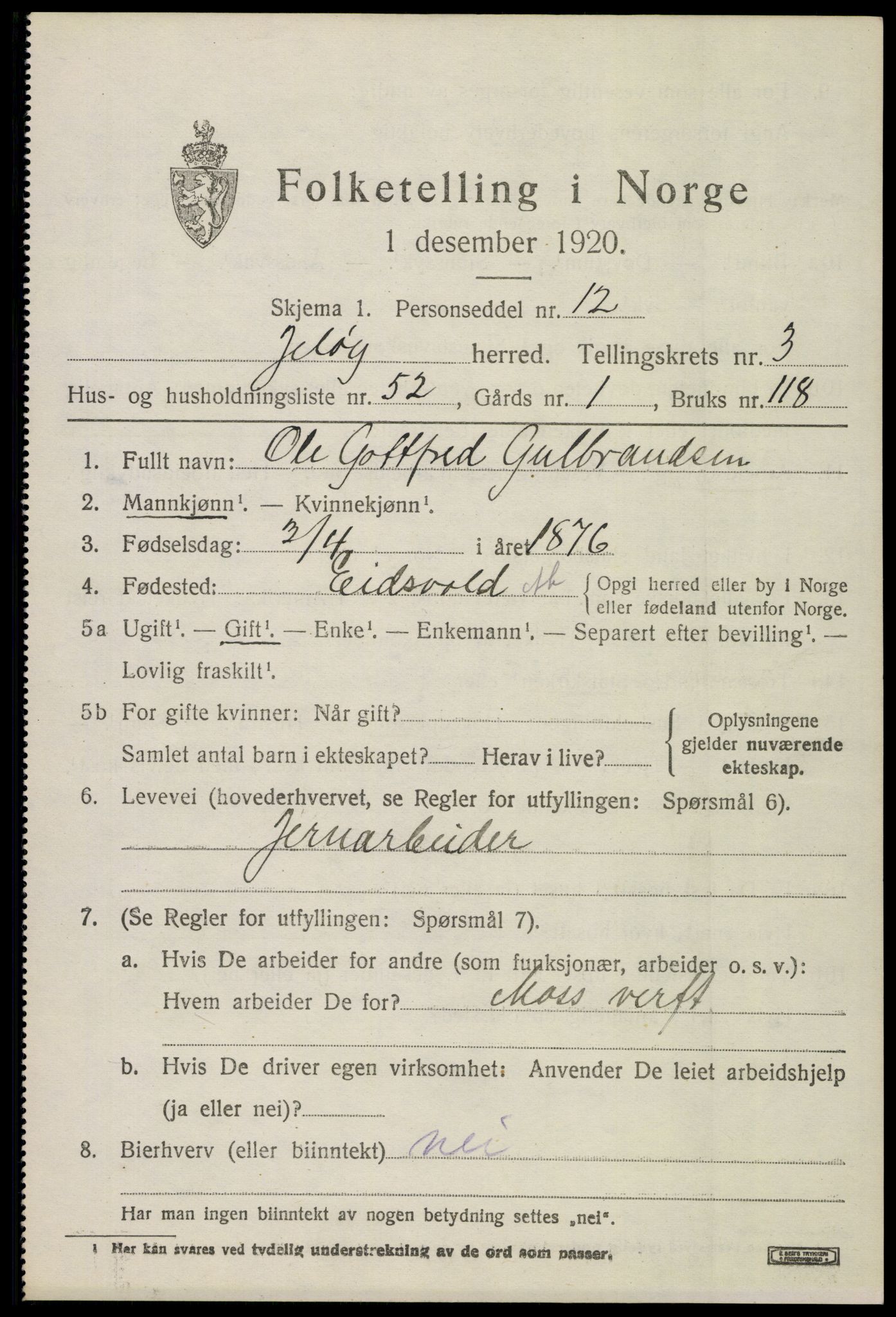 SAO, Folketelling 1920 for 0194 Moss herred, 1920, s. 3955