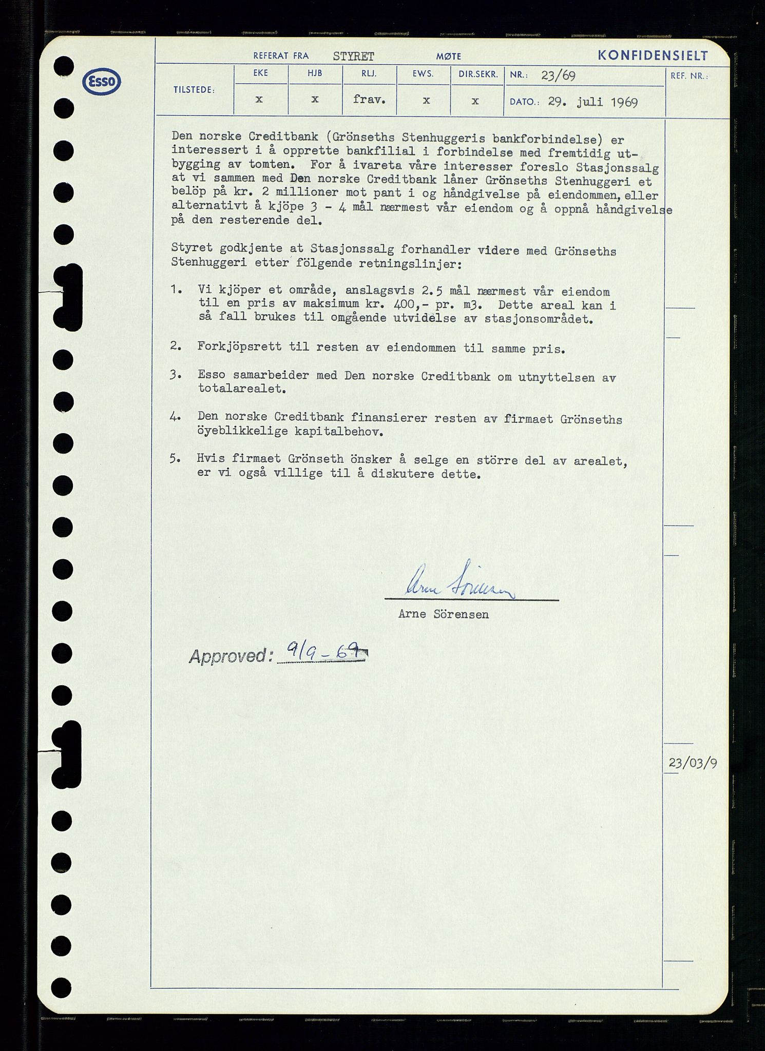 Pa 0982 - Esso Norge A/S, SAST/A-100448/A/Aa/L0003/0001: Den administrerende direksjon Board minutes (styrereferater) og Bedriftforsamlingsprotokoll / Den administrerende direksjon Board minutes (styrereferater), 1969, s. 26